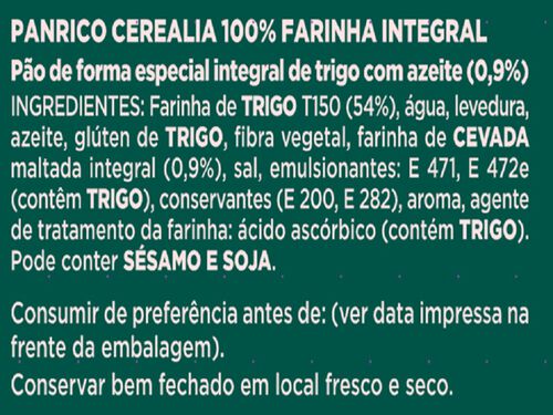 PÃO PANRICO DE FORMA CEREALIA 100% INTEGRAL 385G image number 1