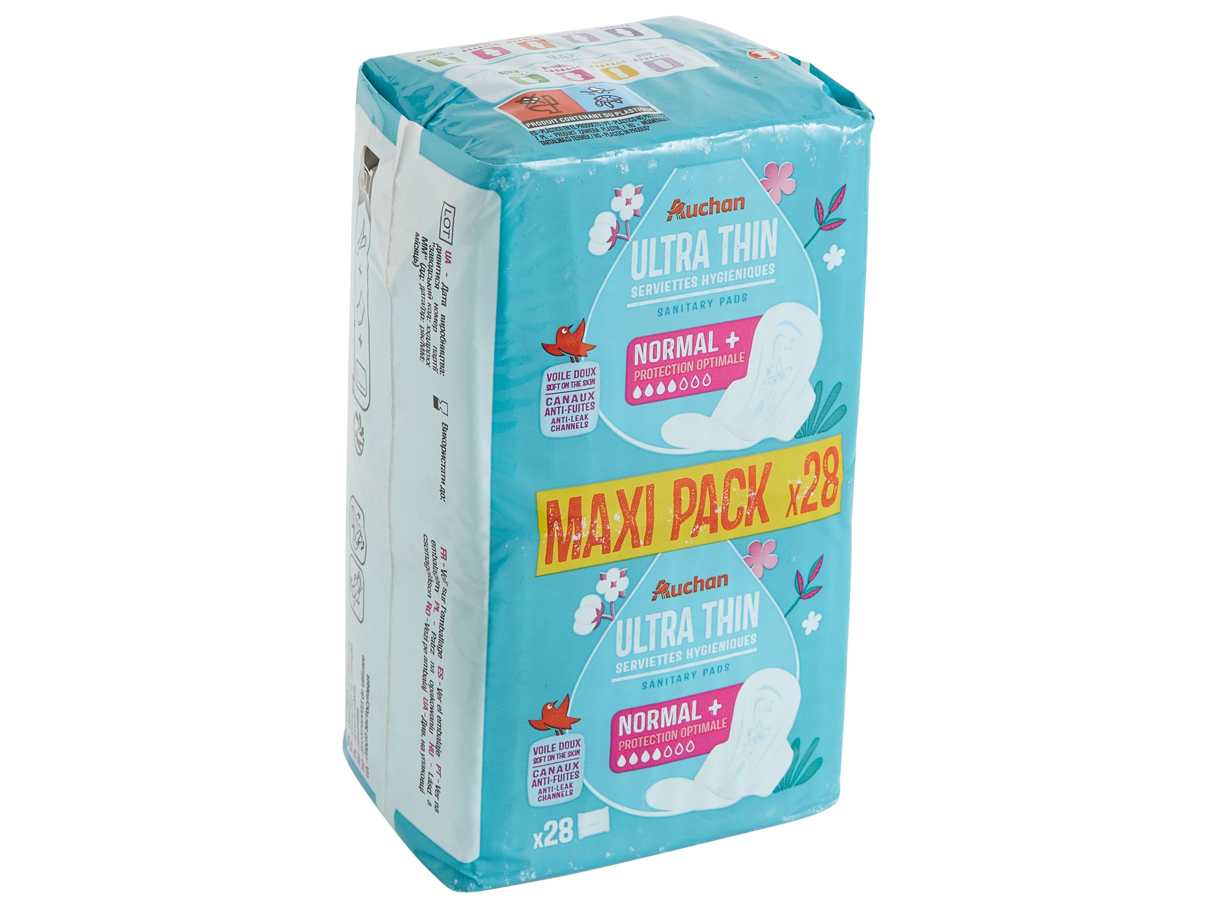 PENSOS HIGI&Eacute;NICOS AUCHAN ULTRA FINOS NORMAL COM ABAS BOLSA MAXI PACK 28UN image number 1