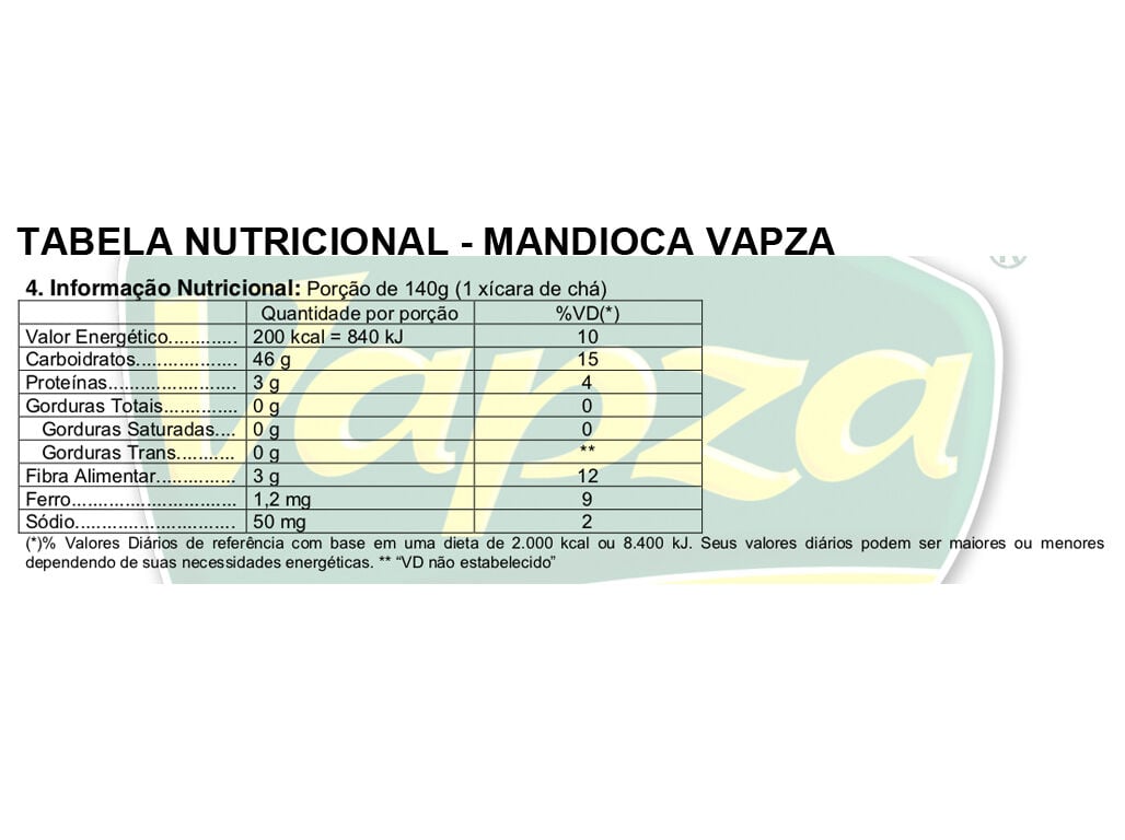 MANDIOCA VAPZA COZIDA AO VAPOR SEM GL&Uacute;TEN 500G image number 1