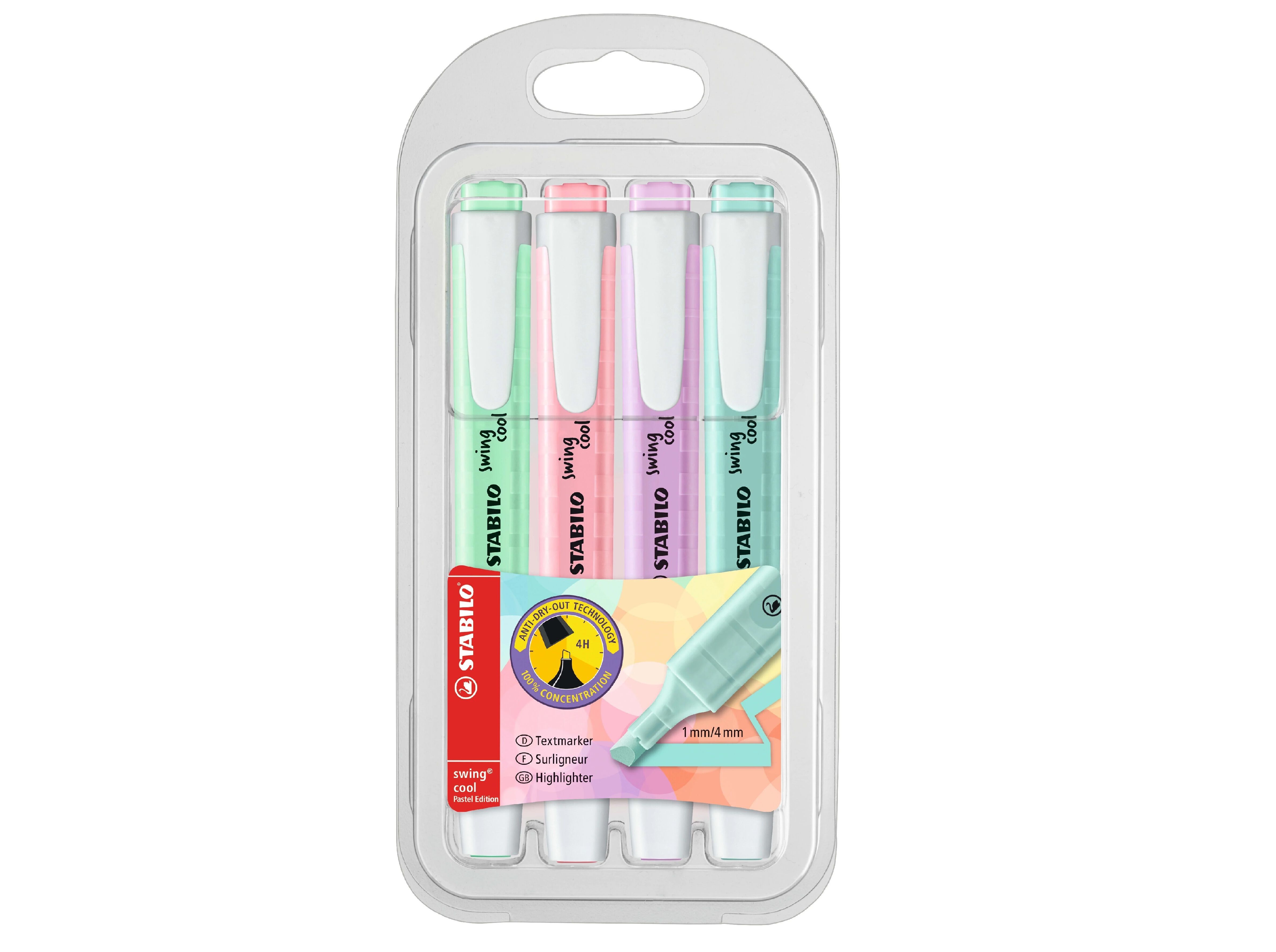 CONJUNTO 4 SUBLINHADORES STABILO SWING COOL PASTEL