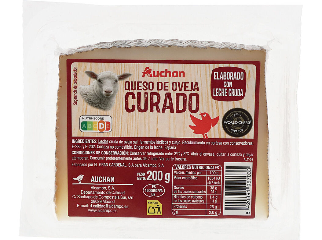 QUEIJO OVELHA CURADO AUCHAN CUNHA 200G image number 0