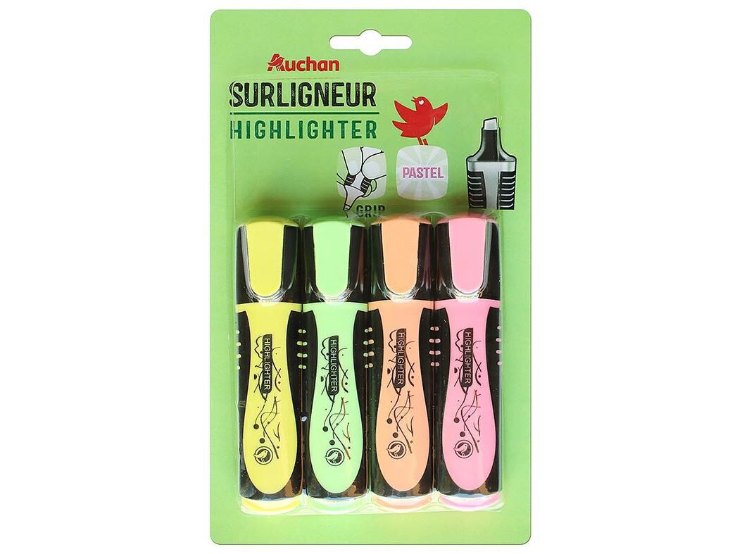 CONJUNTO DE 4 SUBLINHADORES AUCHAN CORES PASTEL