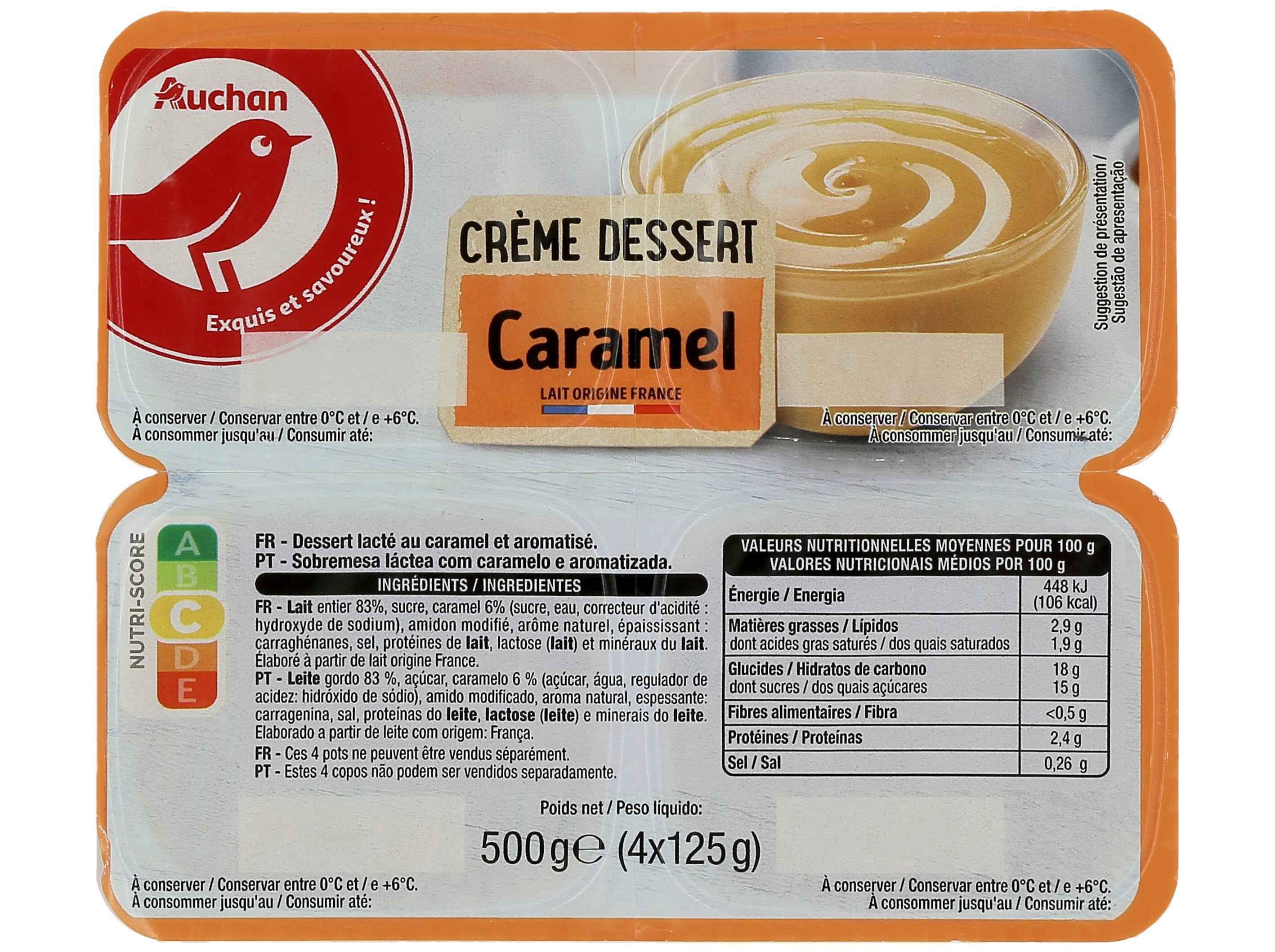 SOBREMESA L&Aacute;CTEA AUCHAN CARAMELO 4X125G image number 1