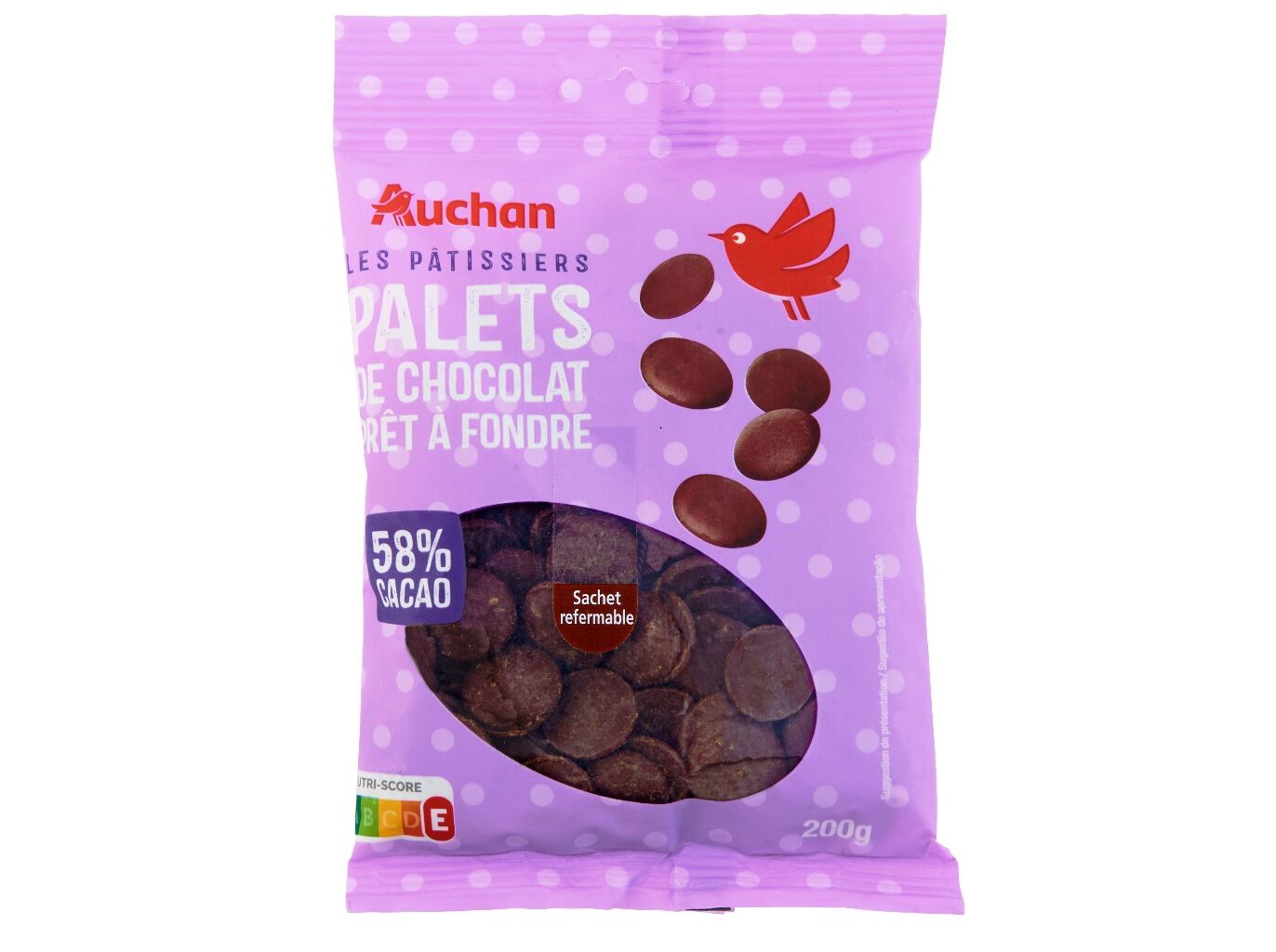 PASTILHAS AUCHAN DE CHOCOLATE DE COBERTURA 58% CACAU 200G