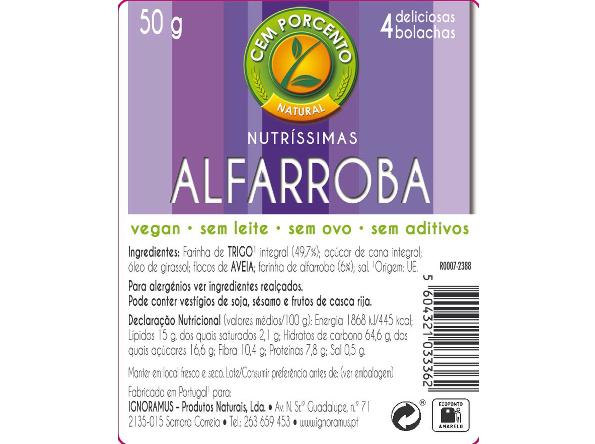 BOLACHAS CEM PORCENTO MINI NUTR&Iacute;SSIMAS ALFARROBA 50G image number 1