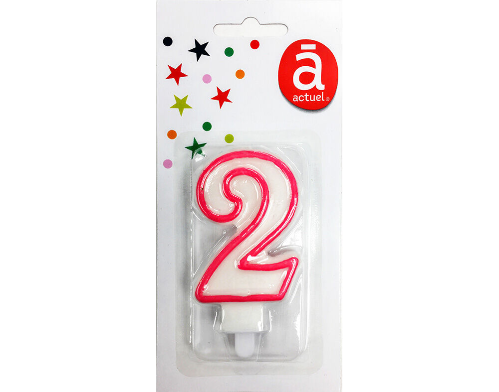 VELA DE ANIVERS&Aacute;RIO N&Uacute;MERO 2 ACTUEL BRANCO COM REBORDO COLORIDO