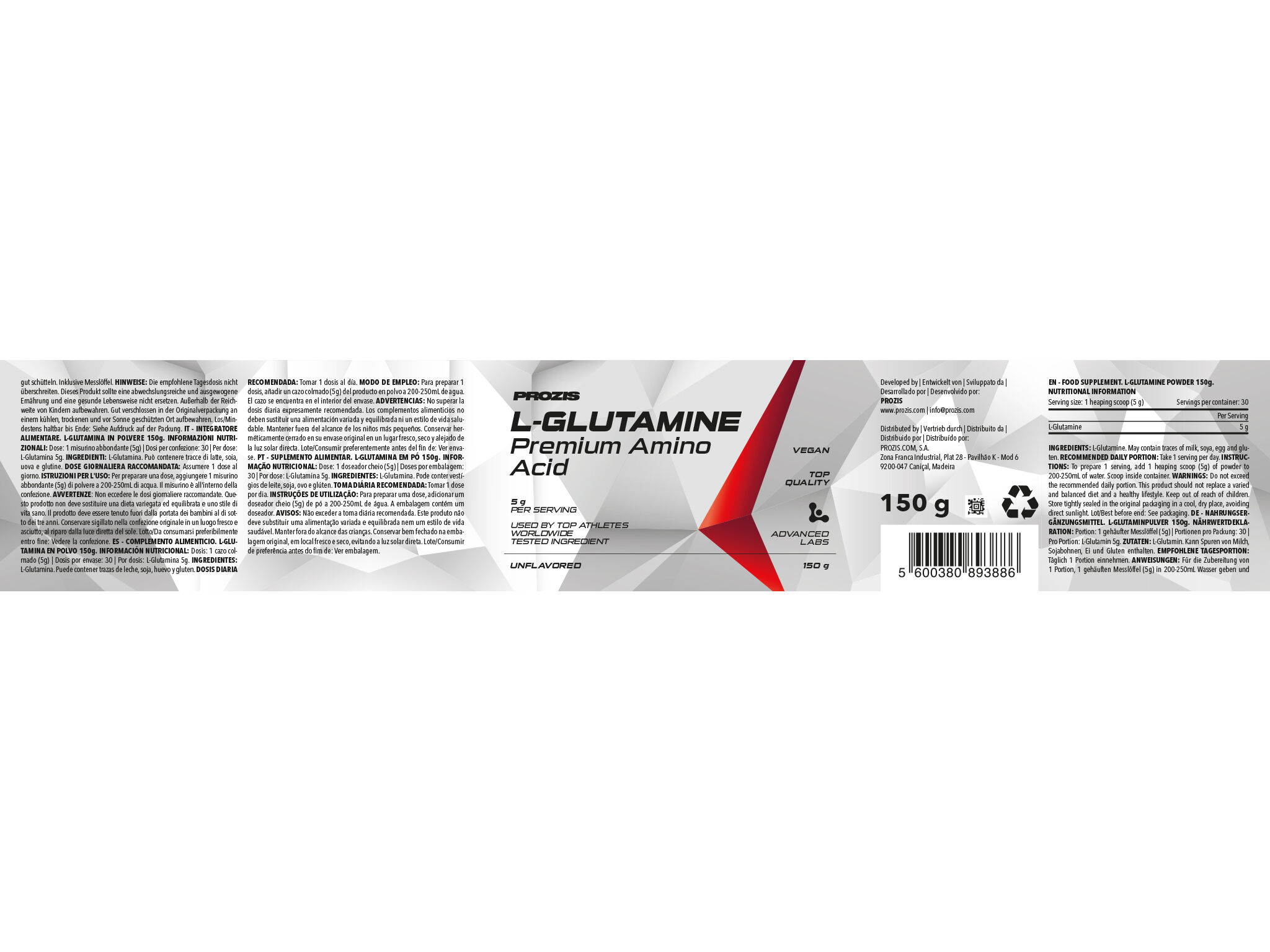 SUPLEMENTO PROZIS L-GLUTAMINA NATURAL 150G image number 1