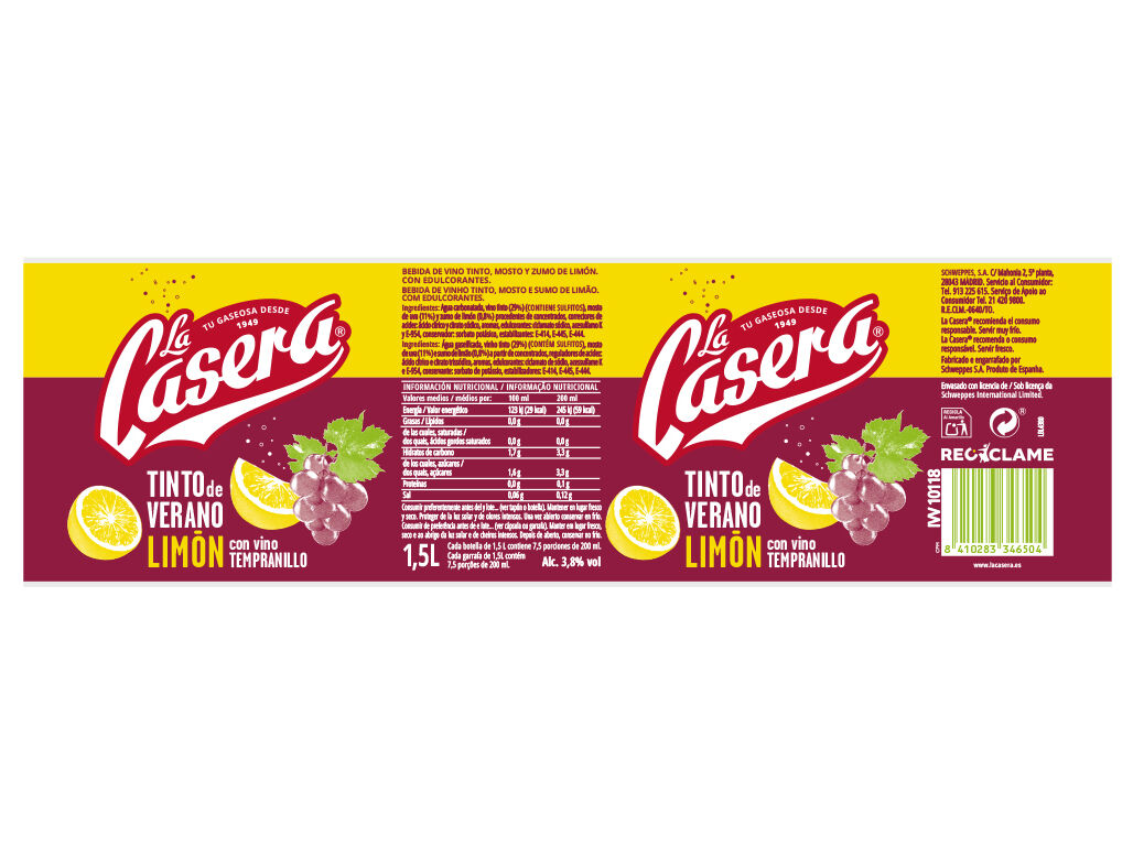 BEBIDA LA CASERA TINTO DE VER&Atilde;O LIM&Atilde;O 1.5L image number 1