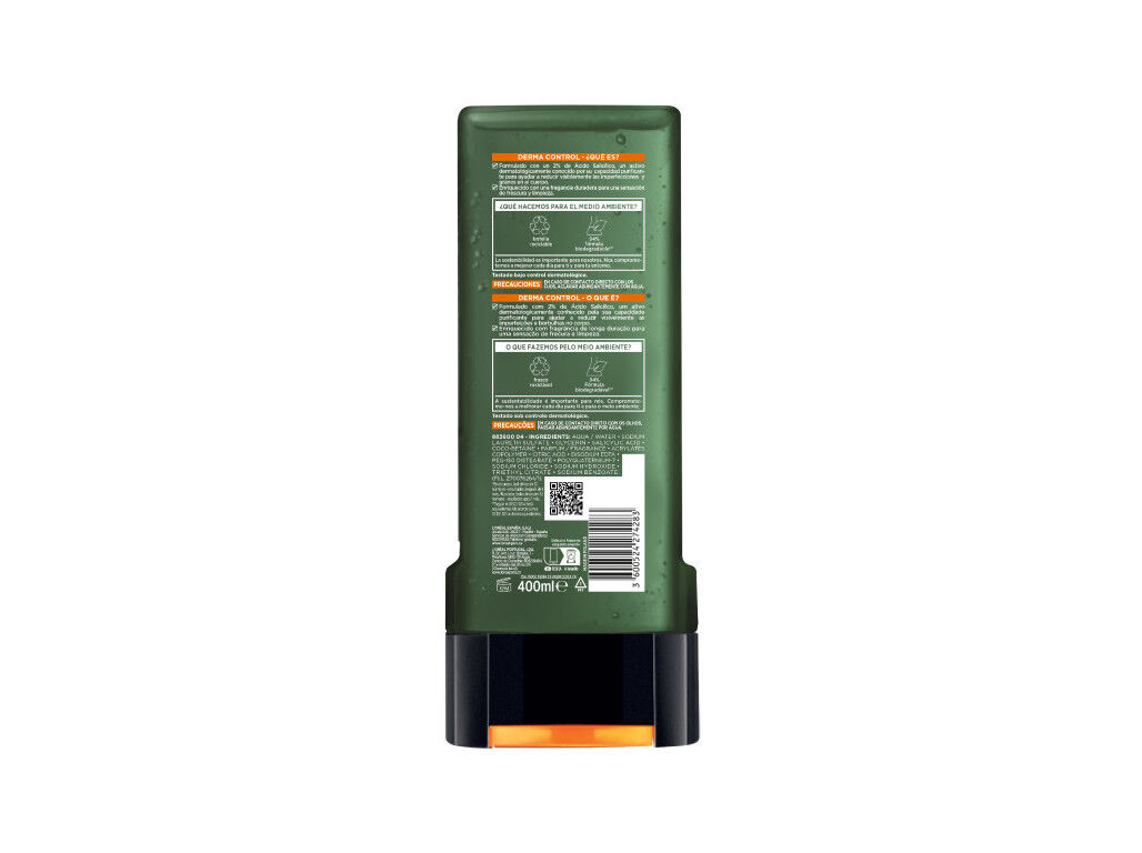 GEL DE BANHO L'OR&Eacute;AL MEN EXPERT DERMA CONTROL 400ML image number 1