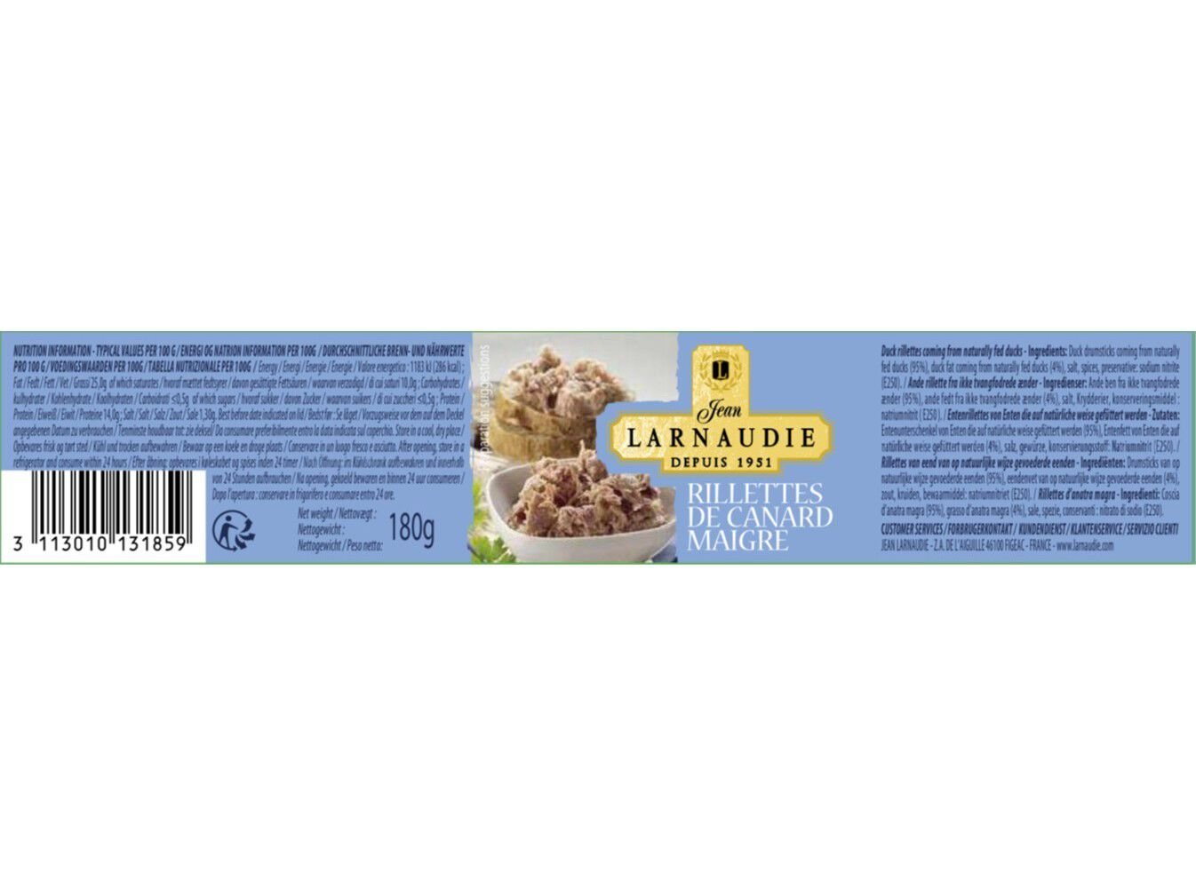 RILLETTES PATO LARNAUDIE MAGRO 180G image number 1
