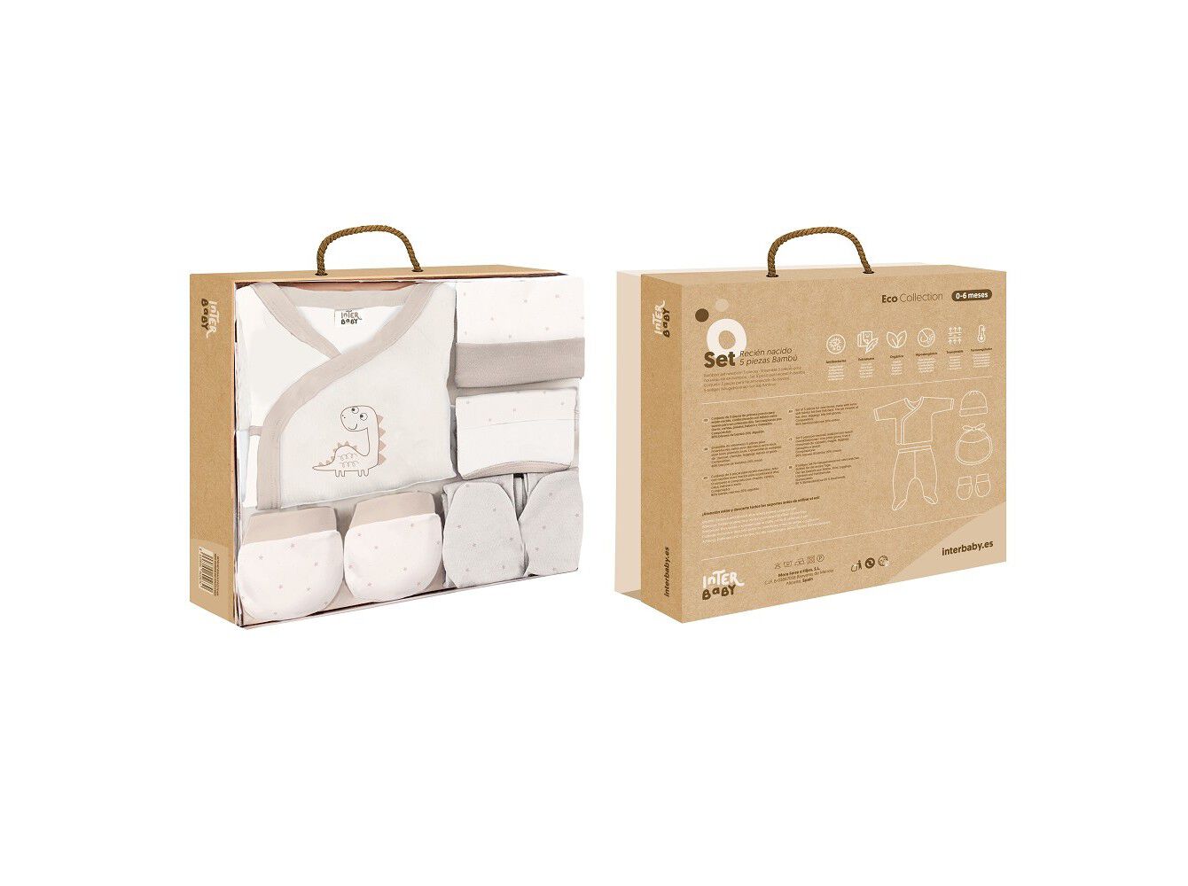 CONJUNTO 5 PE&Ccedil;AS INTERBABY BEGE 0-6 MESES