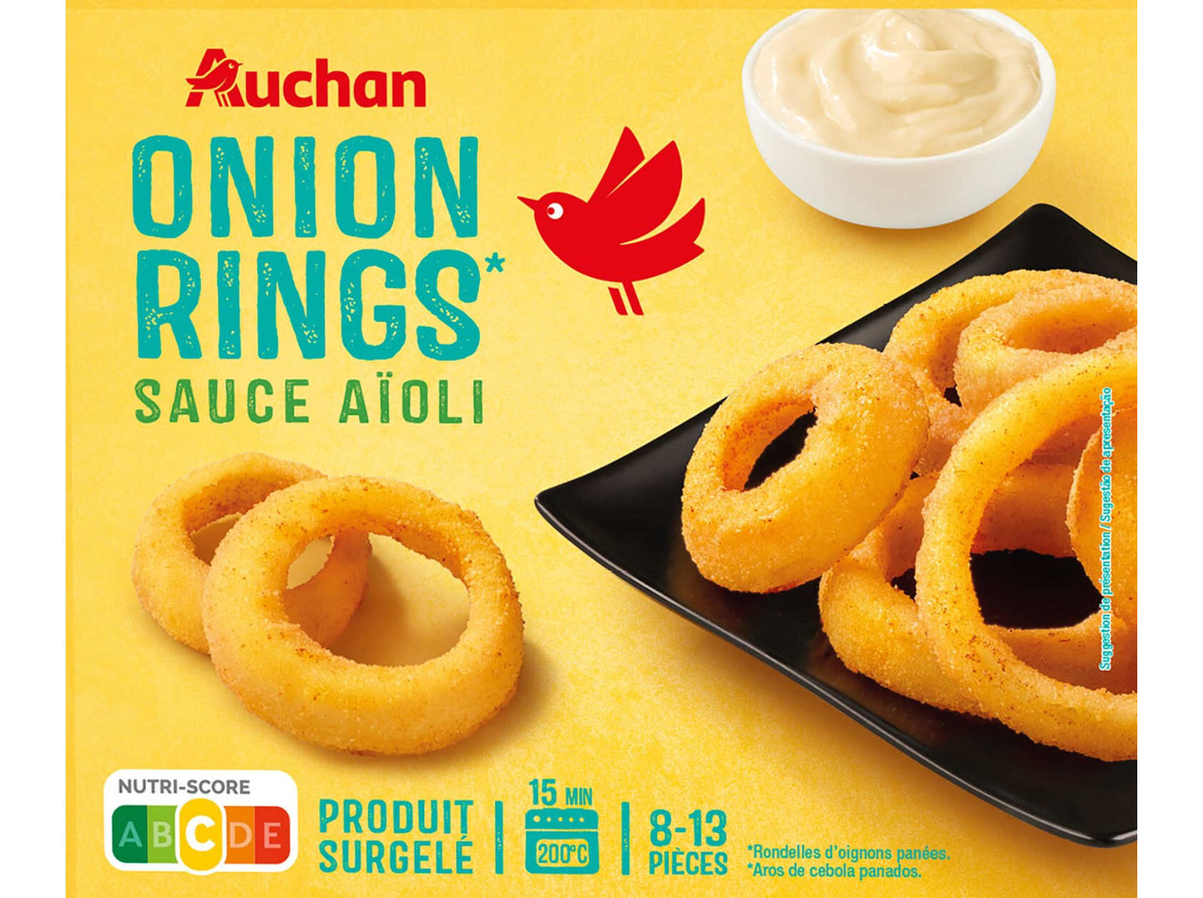 AROS DE CEBOLA AUCHAN PANADOS COM MOLHO IOGURTE E ALHO 250G image number 0