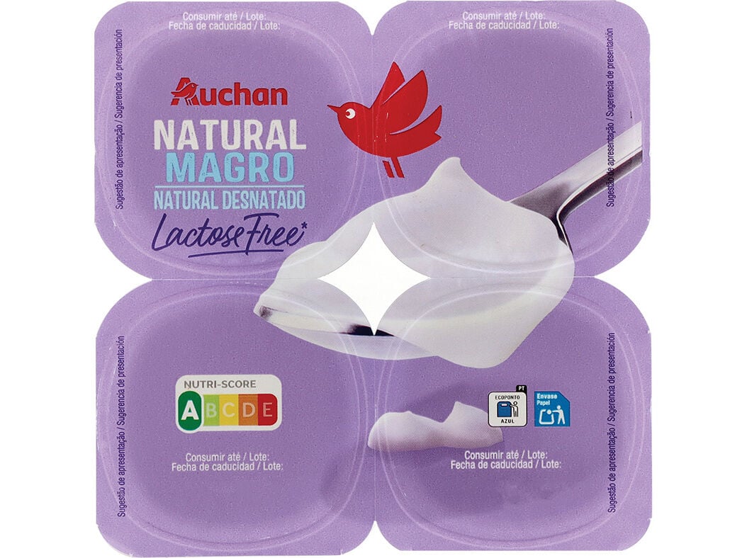 IOGURTE NATURAL MAGRO AUCHAN SEM LACTOSE 4X125G image number 1