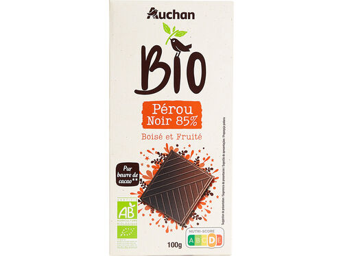 CHOCOLATE NEGRO AUCHAN BIO PERÚ 85% 100 G image number 0