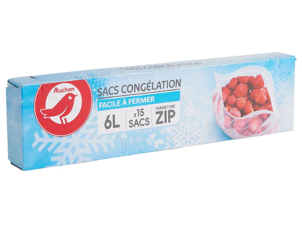 SACOS AUCHAN DE CONGELA&Ccedil;&Atilde;O COM ZIP GRANDE 6L 15UN