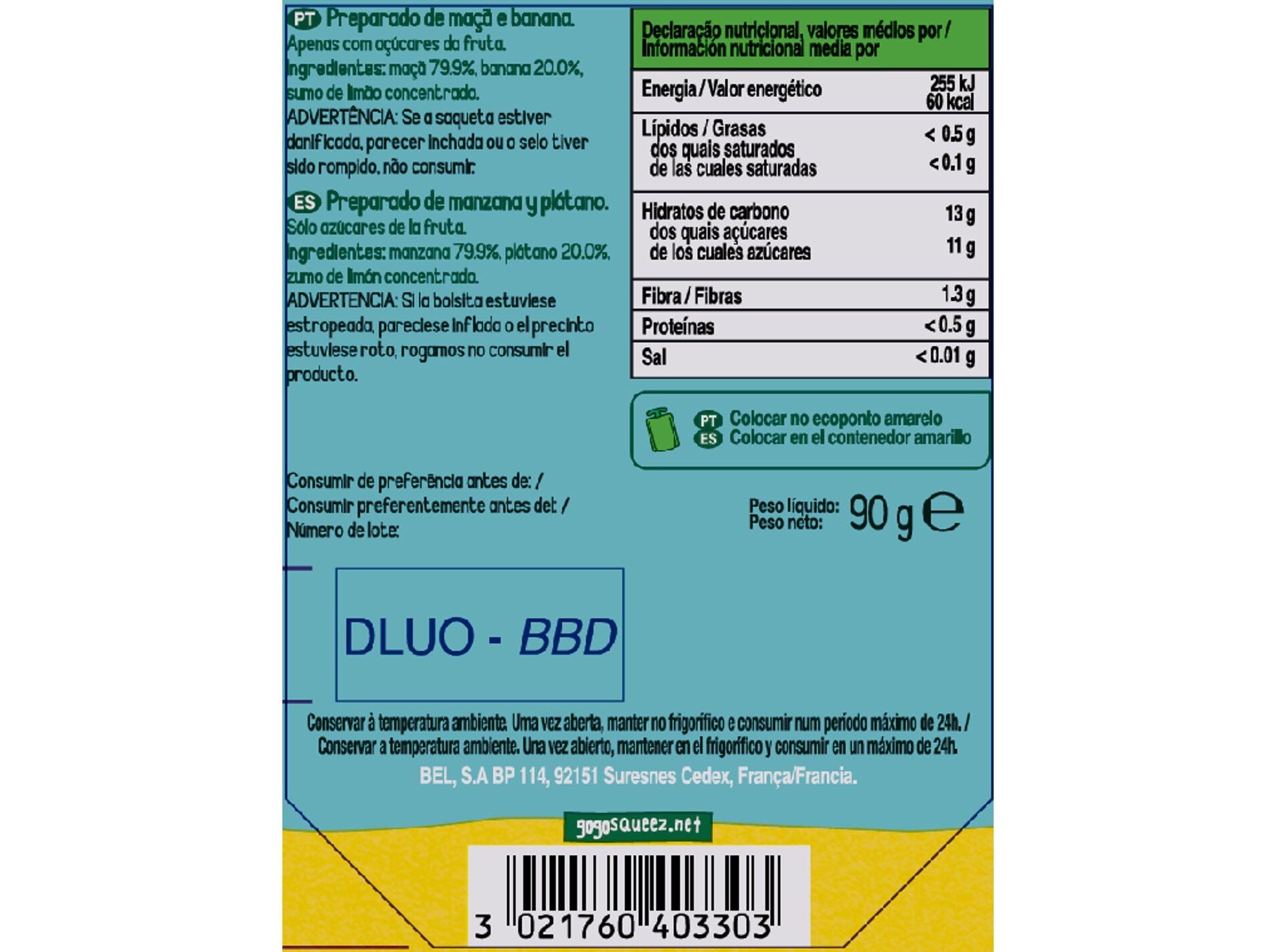 SAQUETAS FRUTA GO GO SQUEEZ MA&Ccedil;&Atilde; E BANANA 90G image number 1