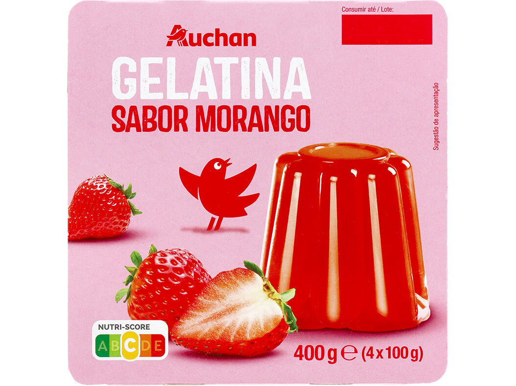 GELATINA AUCHAN MORANGO 4X100G