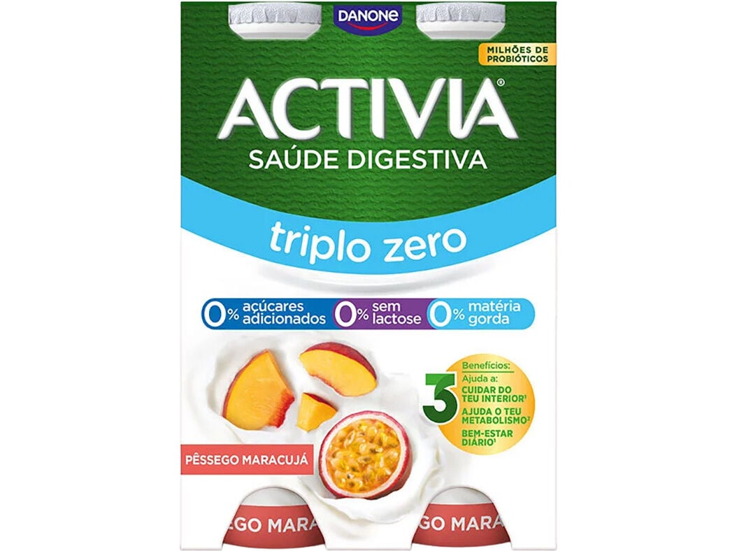 BIFIDUS DANONE ACTIVIA L&Iacute;QUIDO P&Ecirc;SSEGO E MARACUJ&Aacute; 0% 4X155G