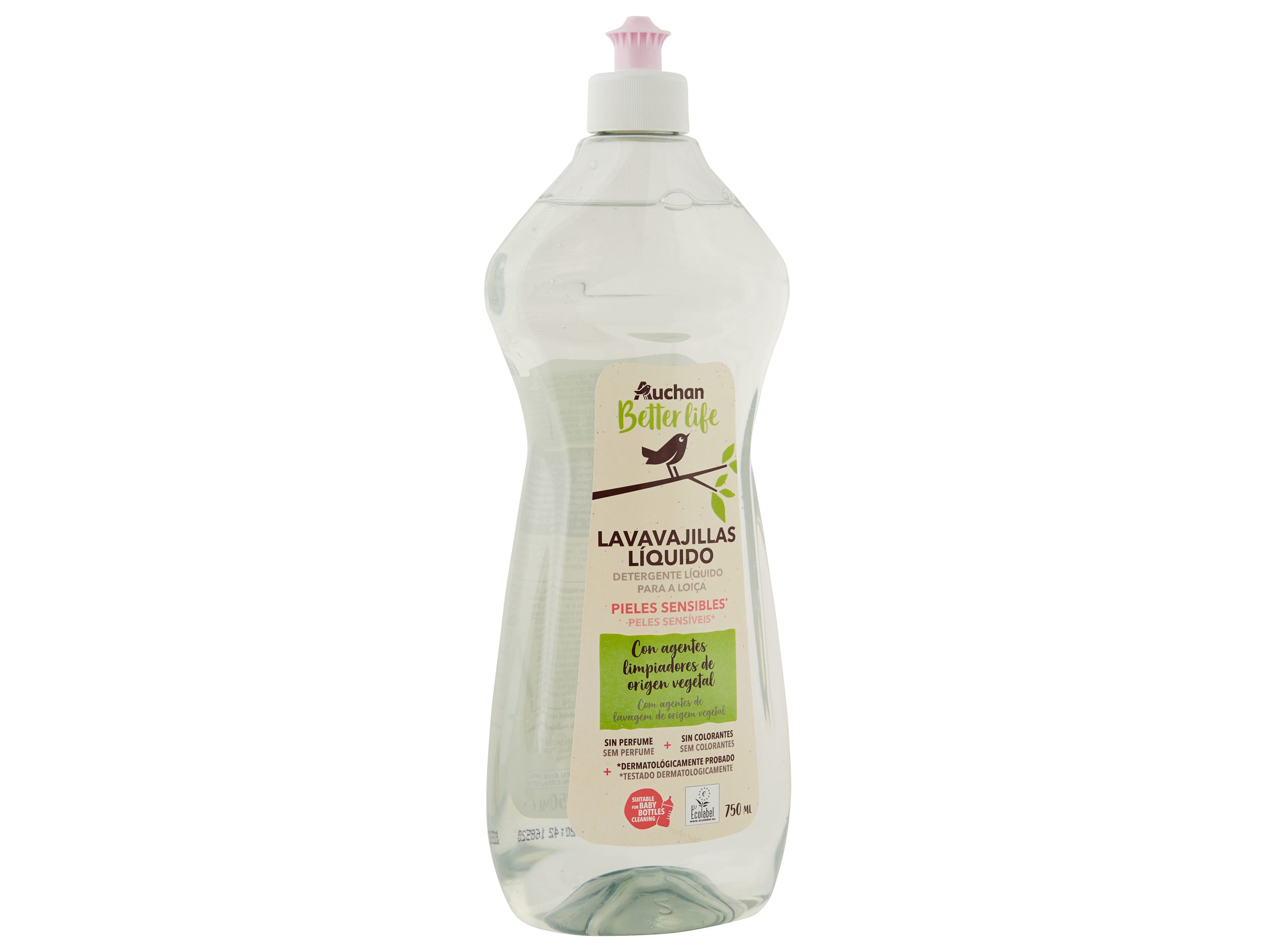 DETERGENTE LOI&Ccedil;A MANUAL AUCHAN BETTER LIFE PELES SENS&Iacute;VEIS BIBER&Otilde;ES E TETINAS 750ML image number 1