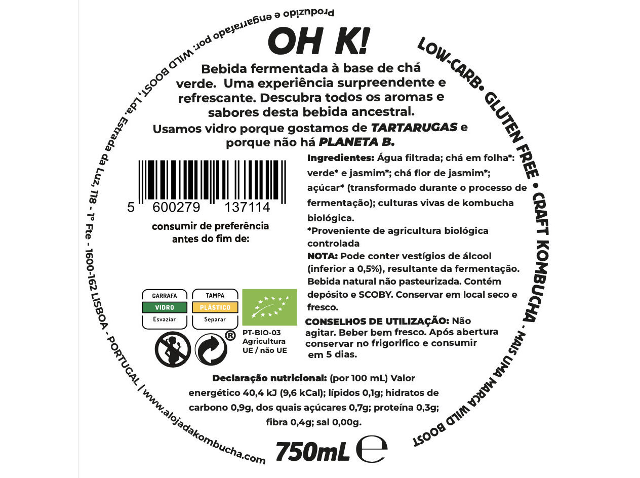 KOMBUCHA BIO OH K! PURE (CH&Aacute; VERDE JASMIM) 750 ML image number 1