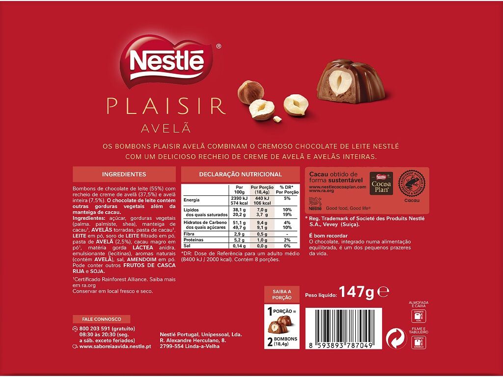BOMBONS NESTL&Eacute; PLAISIR AVEL&Atilde; 147G image number 1