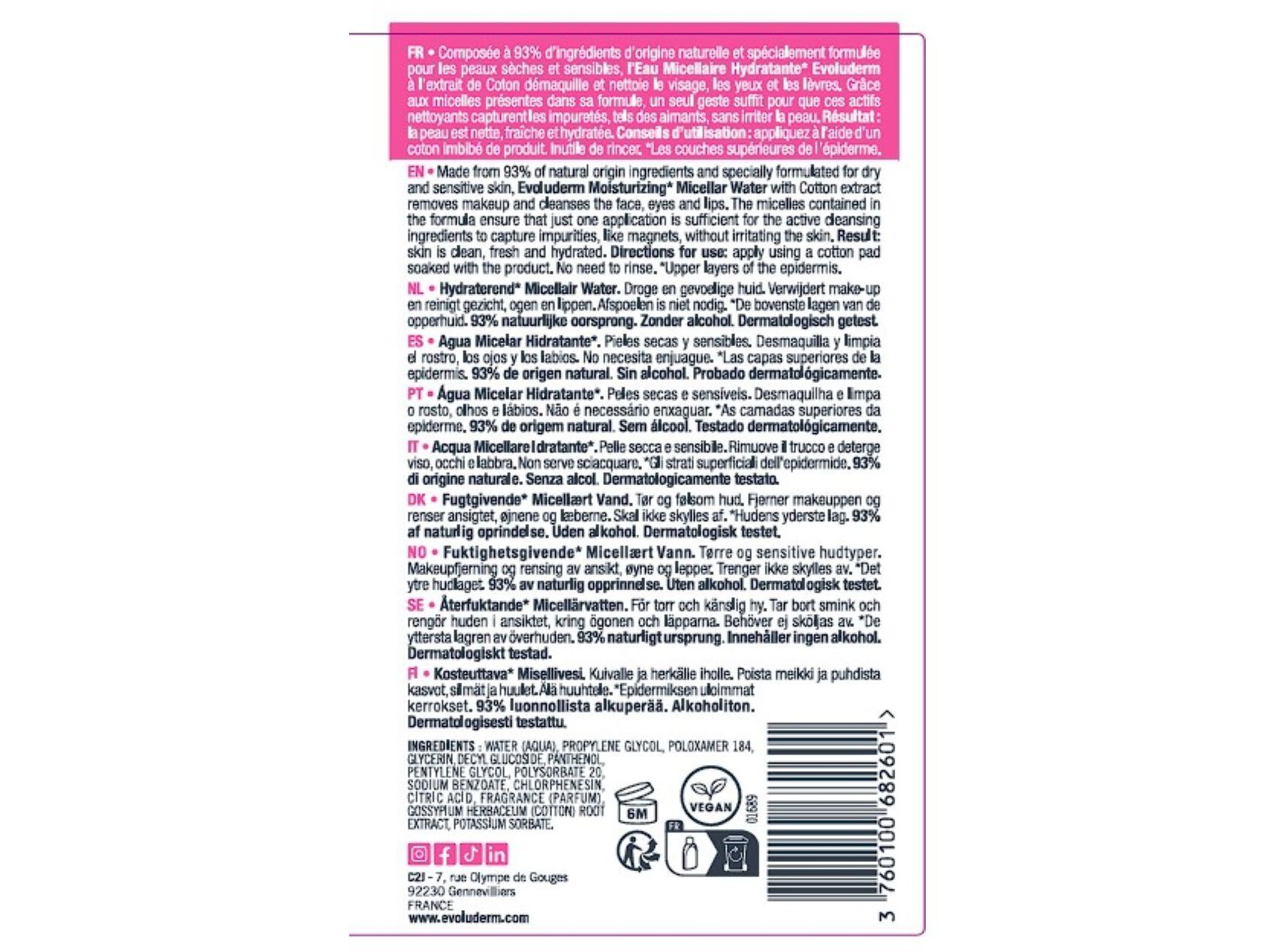 &Aacute;GUA MICELAR EVOLUDERM HIDRATANTE 500 ML image number 1