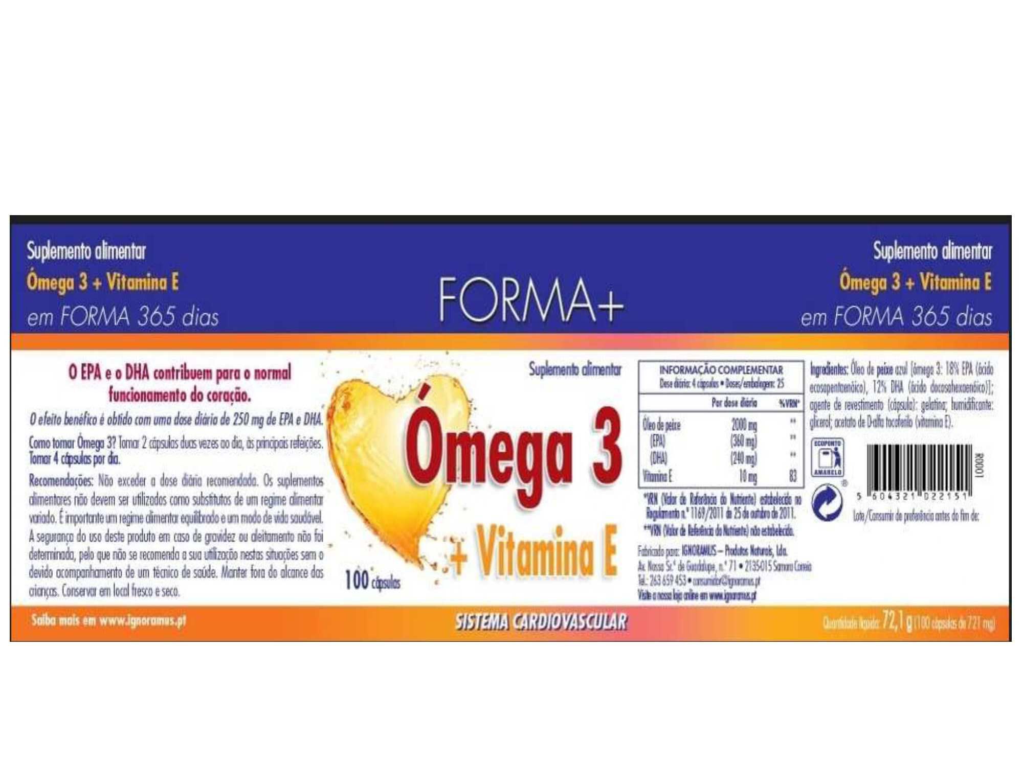 SUPLEMENTO FORMA+ &Oacute;MEGA3 + VITAMINAE 100 C&Aacute;PSULAS image number 1