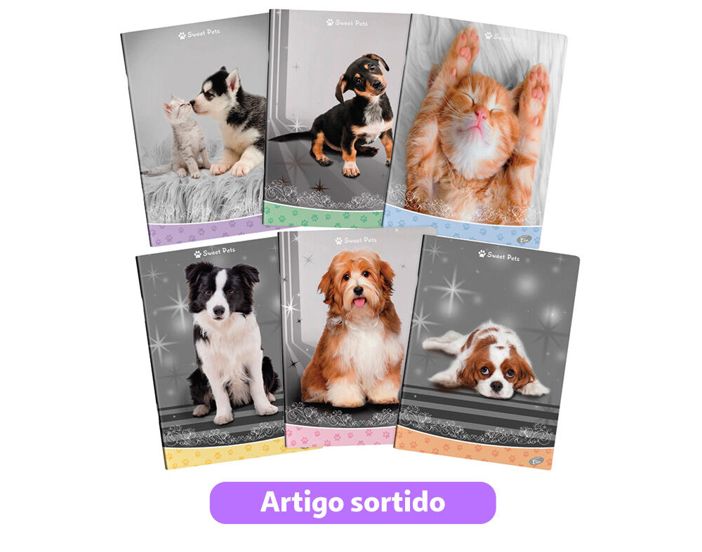 CADERNO AGRAFADO PAUTADO A4 SWEET PETS 48 FOLHAS MODELOS SORTIDOS image number 0