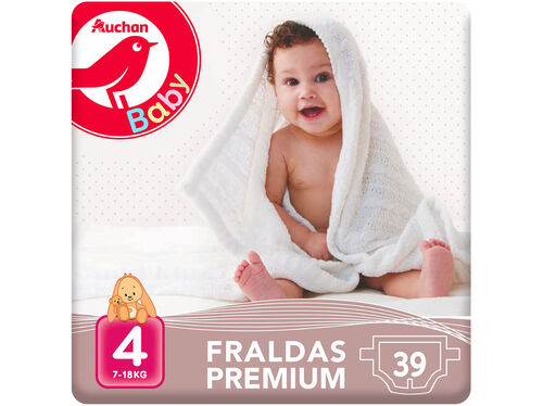 FRALDAS AUCHAN BABY PREMIUM T4 7-18KG 39UN