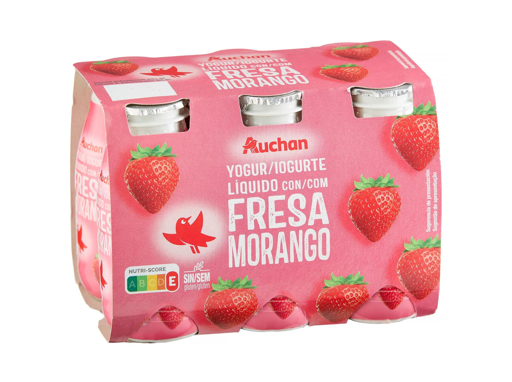 IOGURTE AUCHAN L&Iacute;QUIDO MORANGO 6X100G image number 0