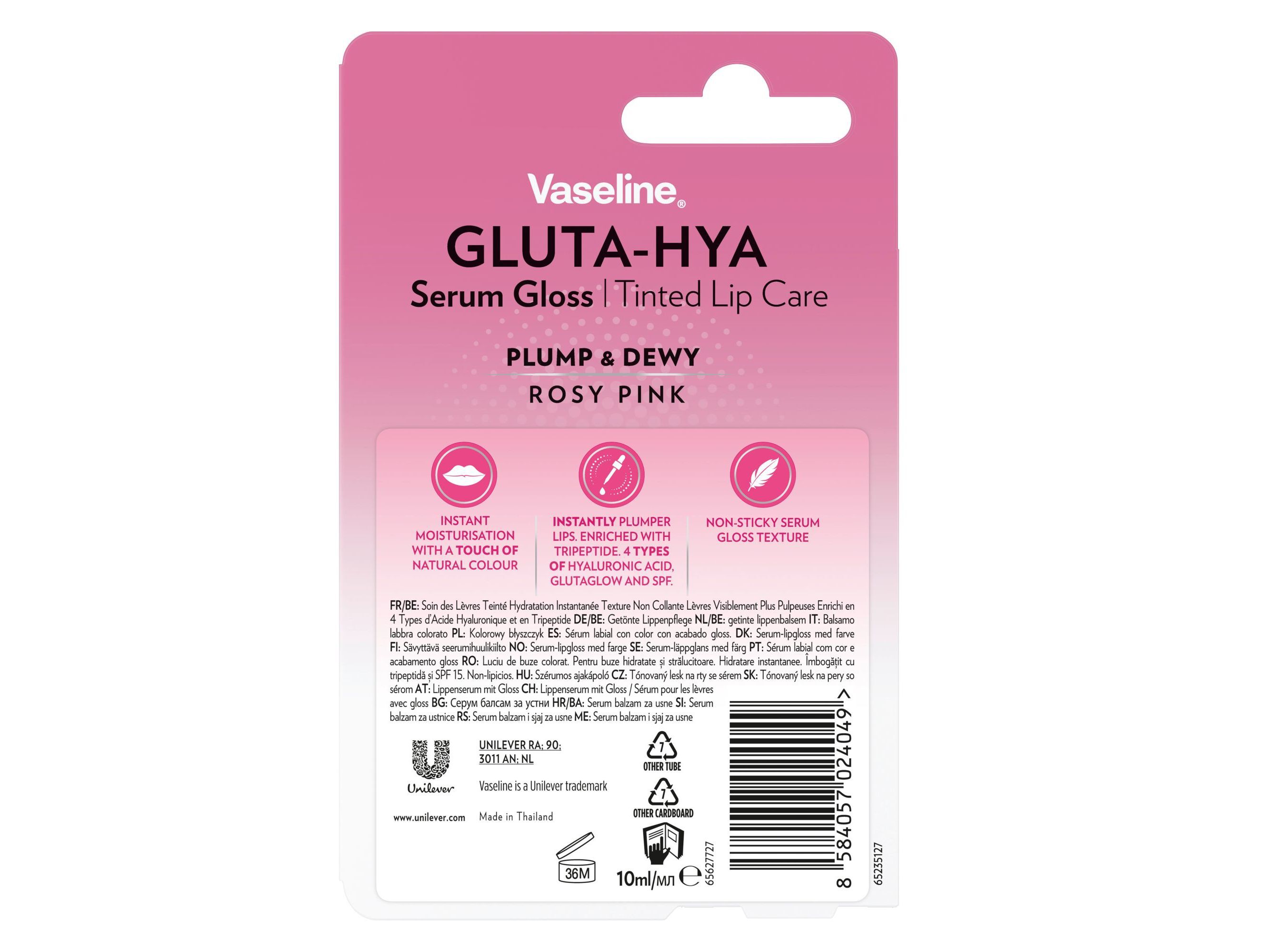 B&Aacute;LSAMO LABIAL VASELINE GLUTA-HYA ROSY PINK 10 ML image number 2