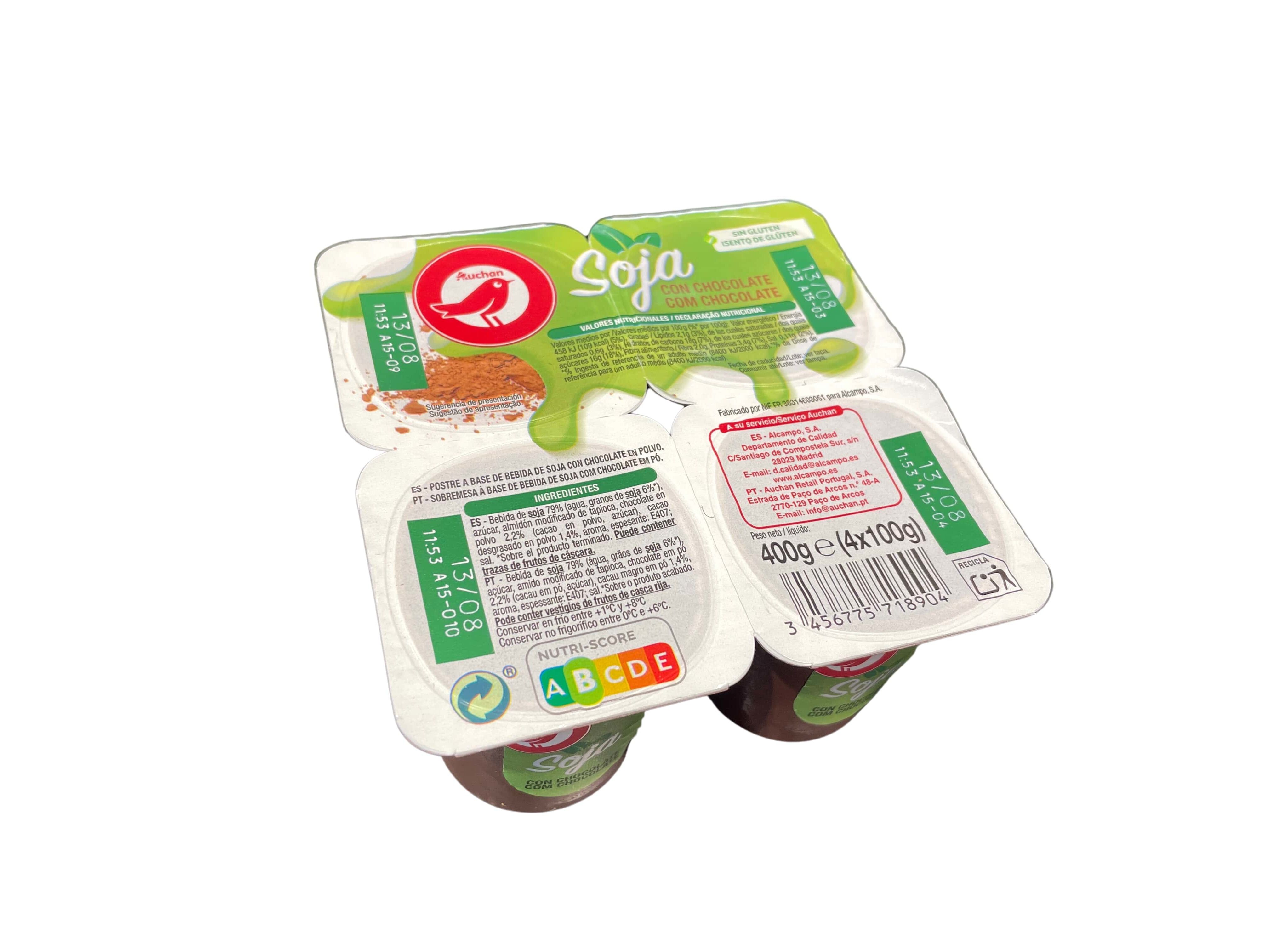 PREPARADO DE SOJA AUCHAN CHOCOLATE 4X100G image number 0
