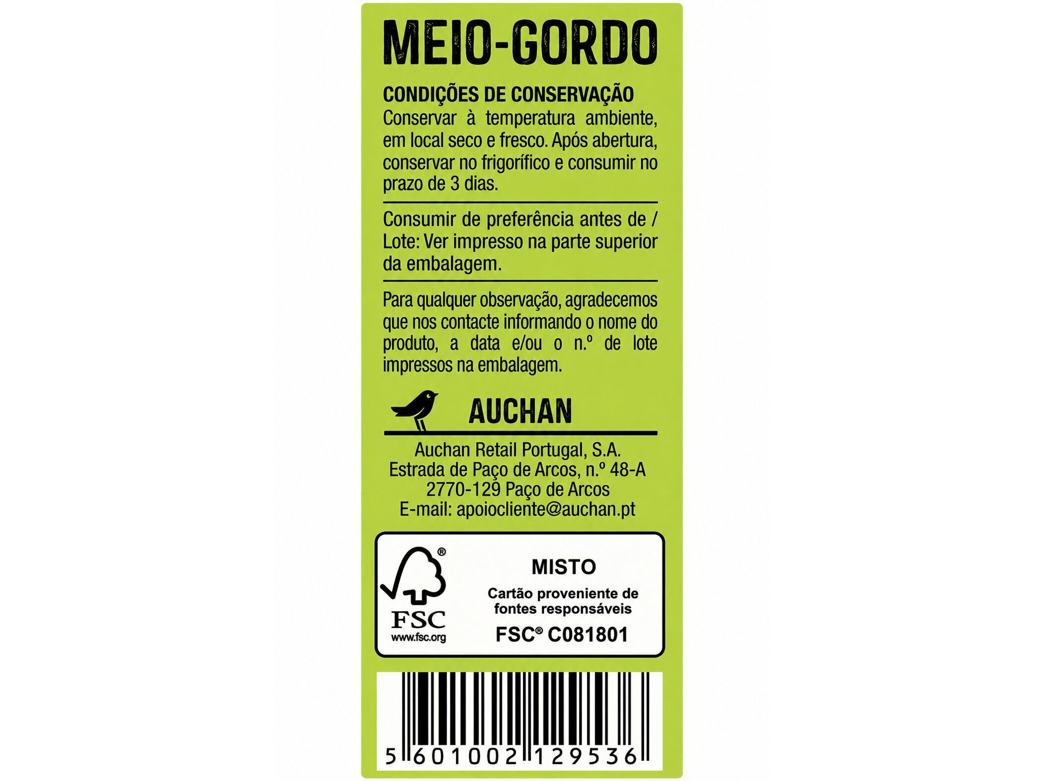 LEITE SEM LACTOSE AUCHAN MEIO GORDO 200ML image number 2