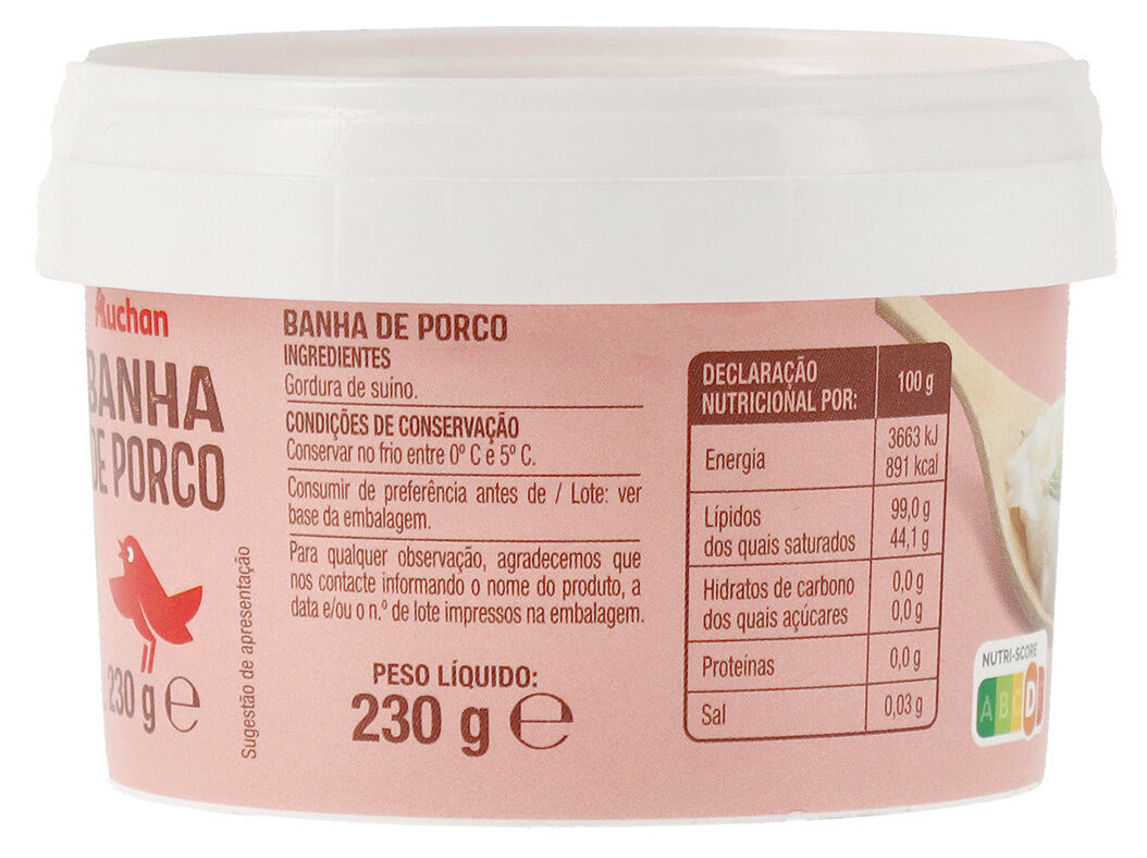 BANHA AUCHAN DE PORCO 230G image number 1