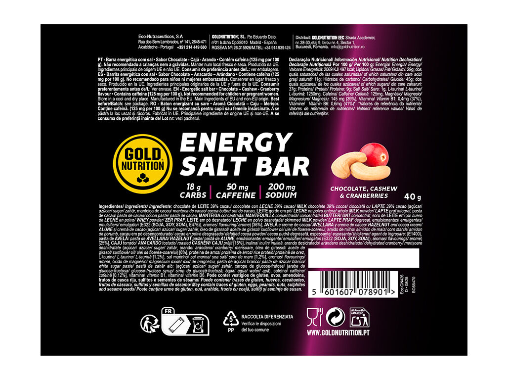 BARRA TOTAL ENER GOLDNUTRITION SALT BAR CHOCO CAJU ARANDO 40G image number 1