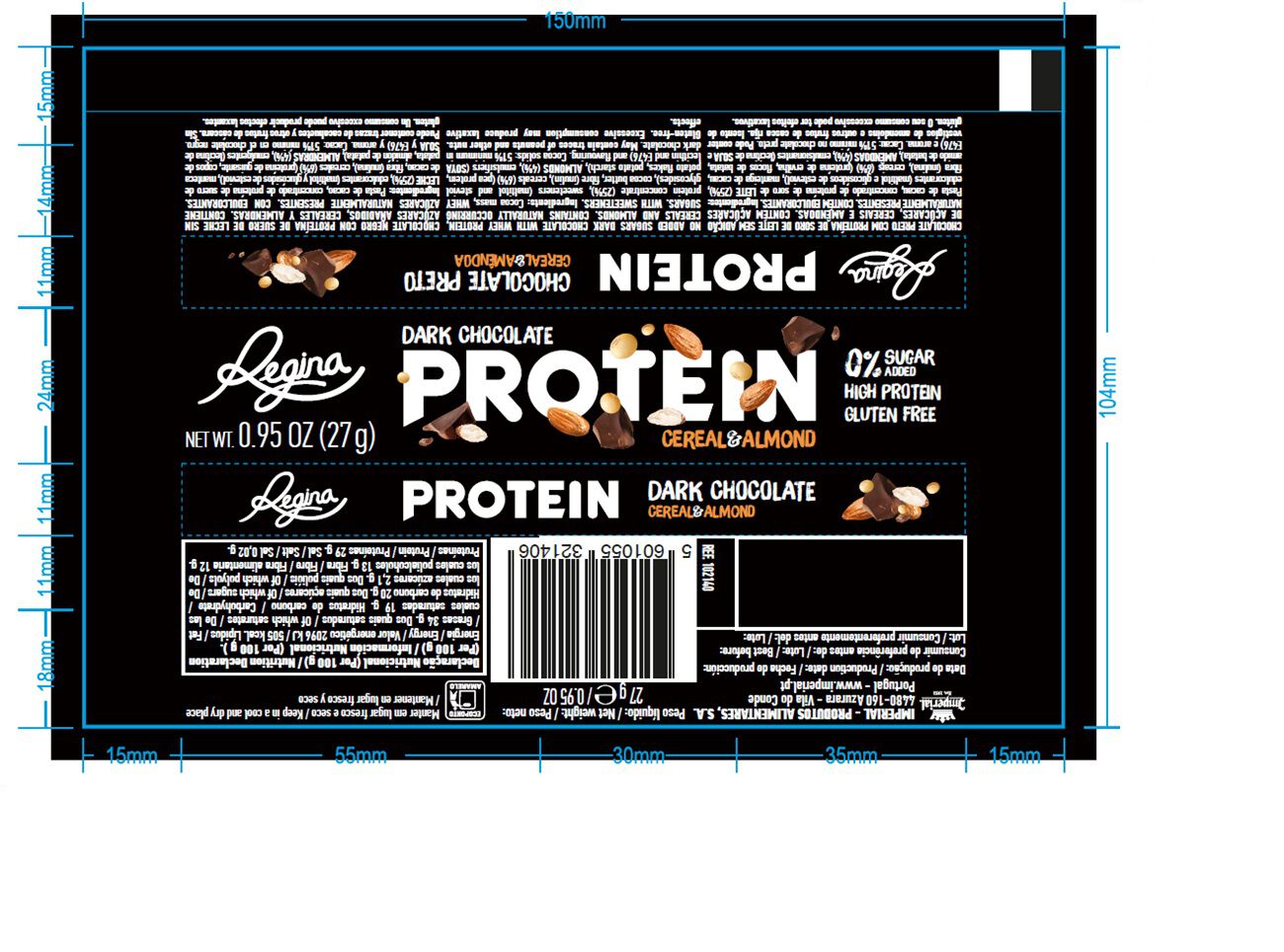 CHOCOLATE REGINA PRETO PROTEIN COM CEREAIS AM&Ecirc;NDOAS 27G image number 1