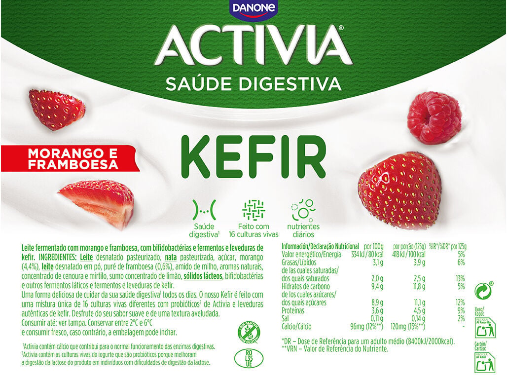 KEFIR ACTIVIA MORANGO FRAMBOESA 4X125G image number 1