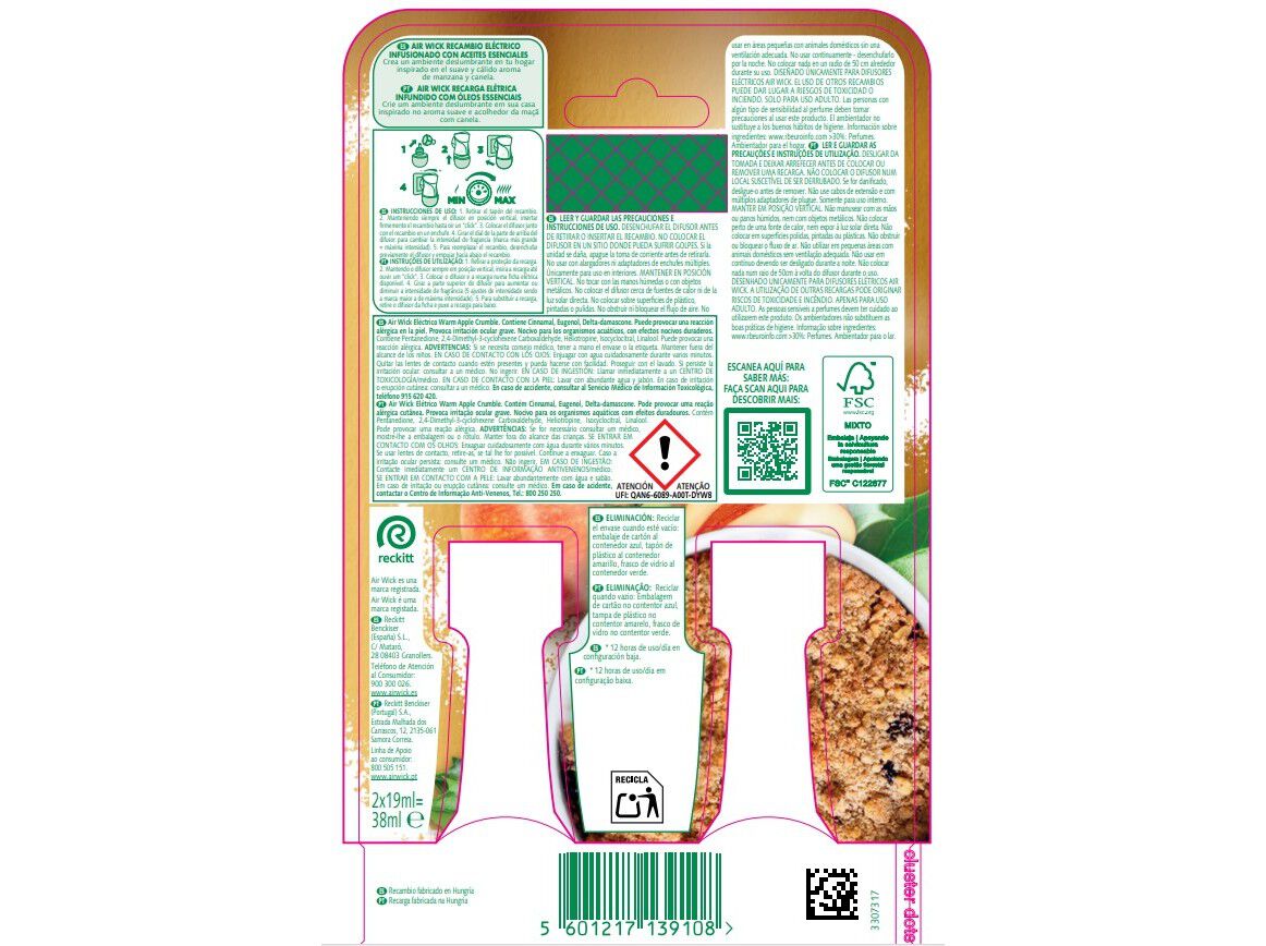 AMBIENTADOR EL&Eacute;TRICO AIRWICK RECARGA APPLE CRUMBLE 2X19ML image number 1