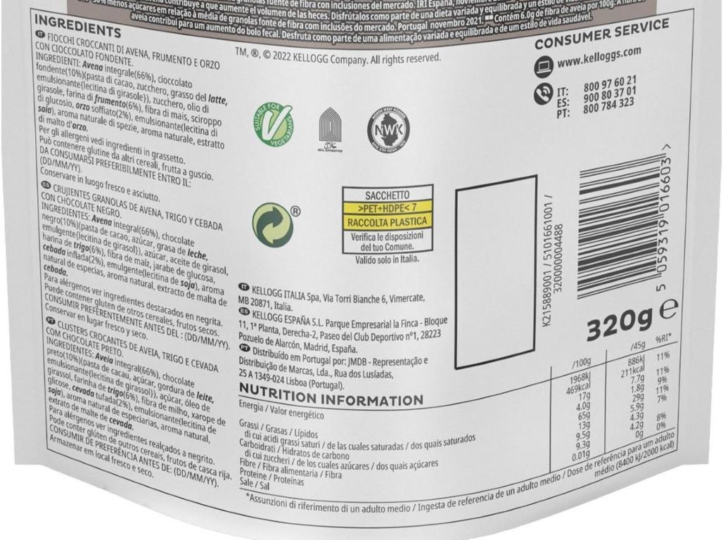 GRANOLA KELLOGG'S CHOCOLATE E AVEIA 320 G image number 2