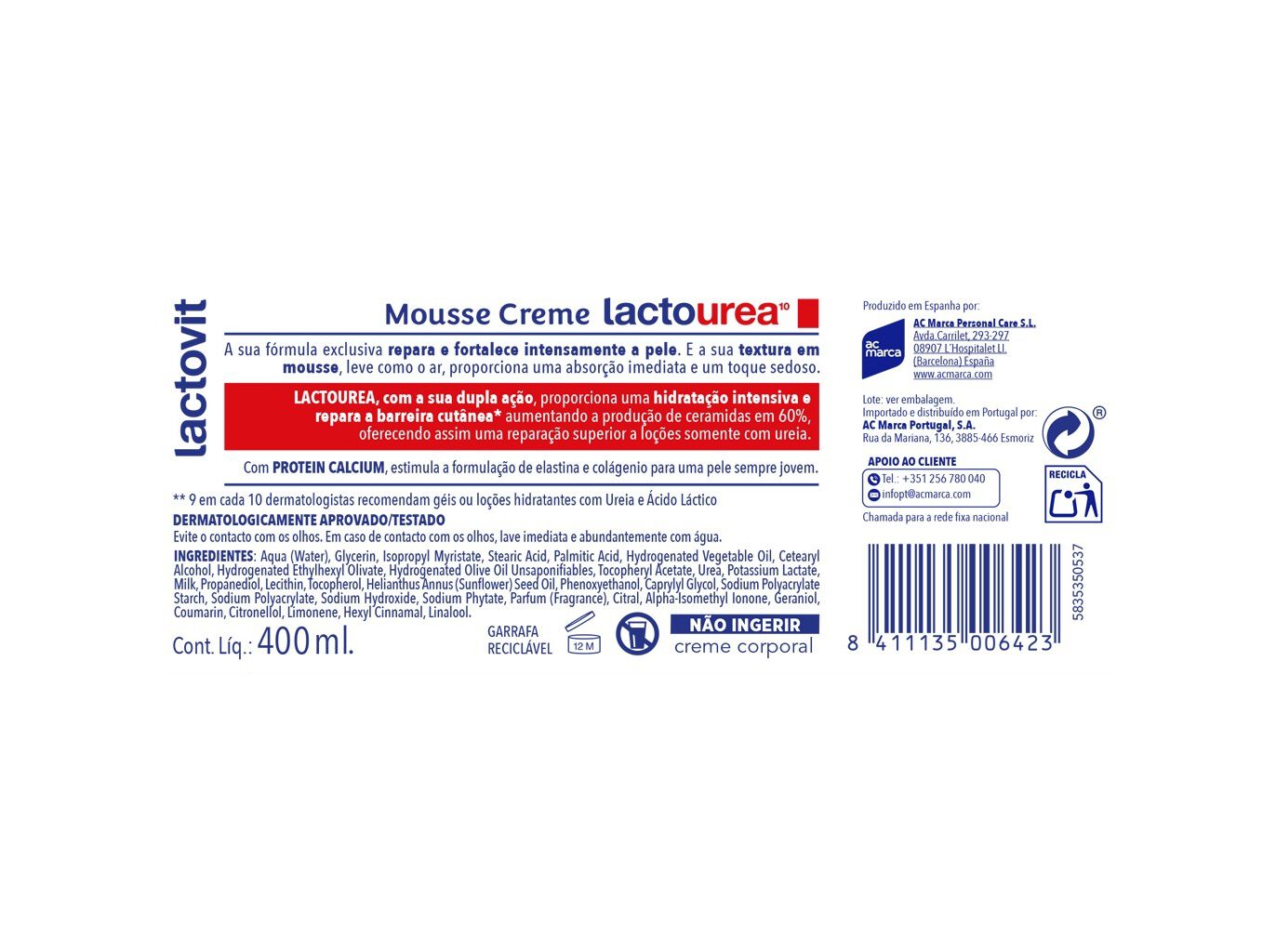 MOUSSE CREME LACTOVIT LACTOUREA 400ML image number 1
