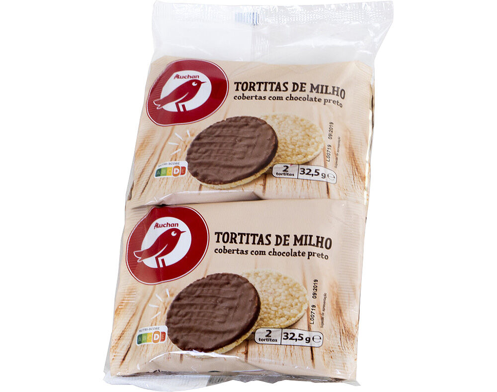 TORTITAS AUCHAN MILHO COBERTURA CHOCOLATE PRETO 4X32.5G