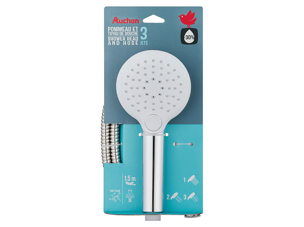 CONJUNTO CHUVEIRO AUCHAN BRANCO ECO 3 FUN&Ccedil;&Otilde;ES