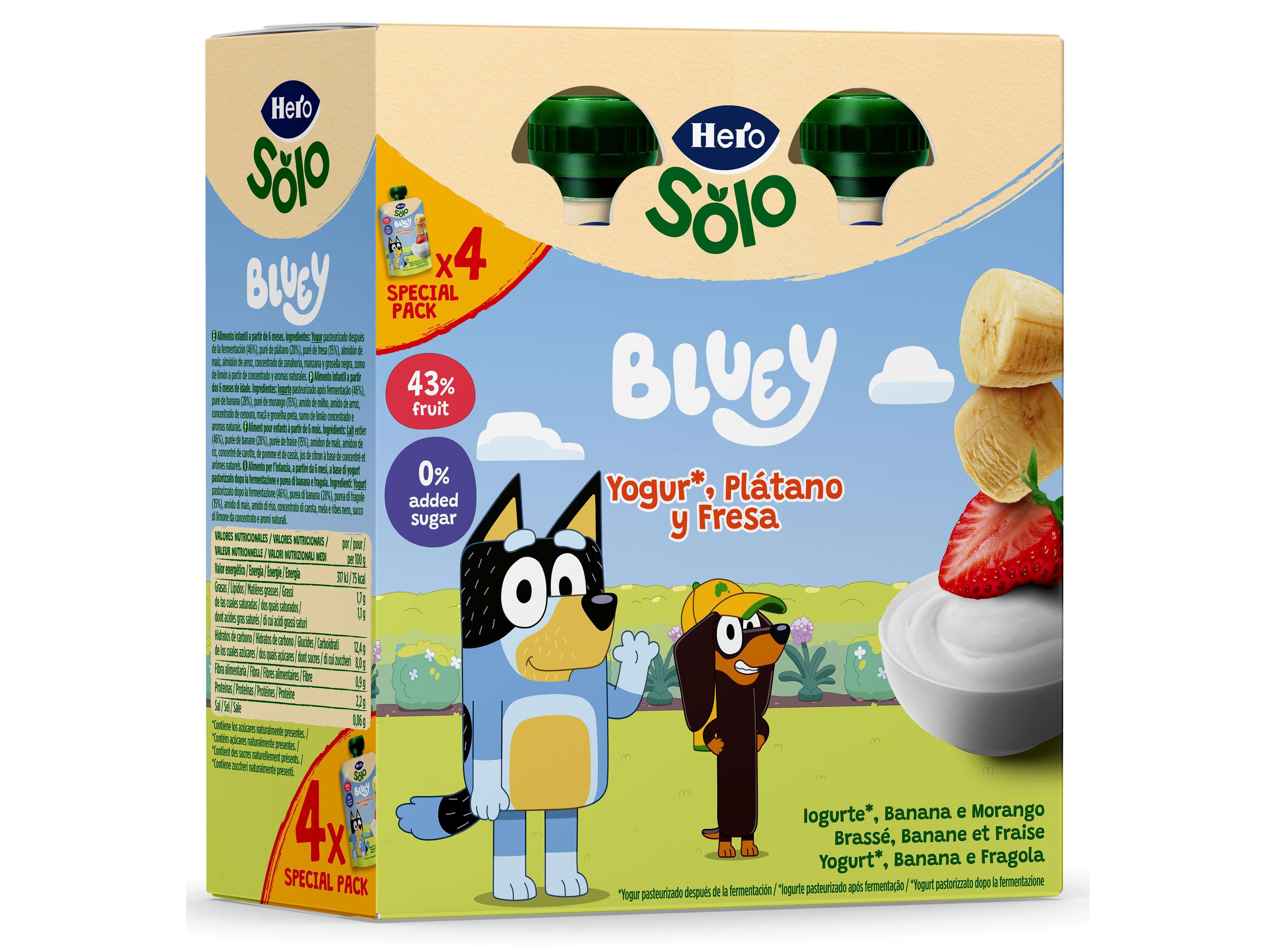 SAQUETA FRUTA HERO SOLO BLUEY IOG/BAN/MORAN PACK 4X100G image number 0