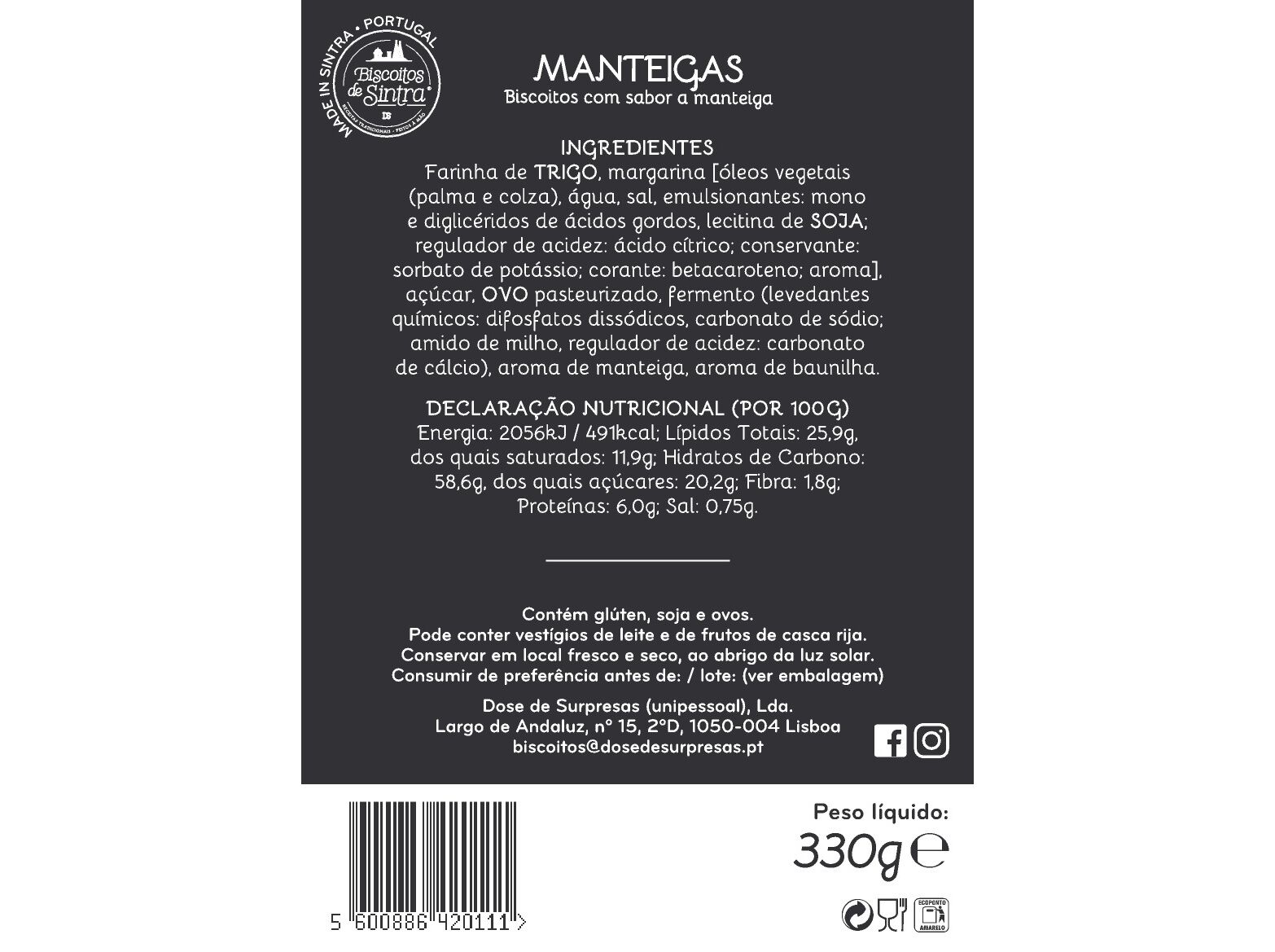 MANTEIGAS BISCOITOS DE SINTRA 330GR image number 1