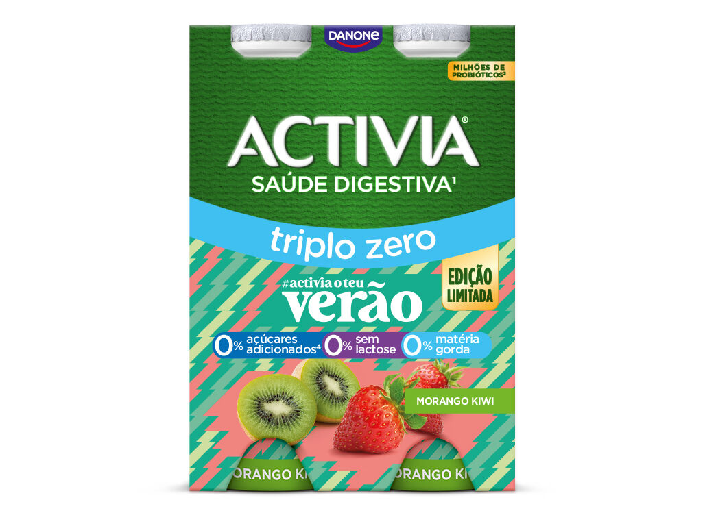 BIFIDUS DANONE ACTIVIA L&Iacute;QUIDO MORANGO E KIWI 0% 4X155G