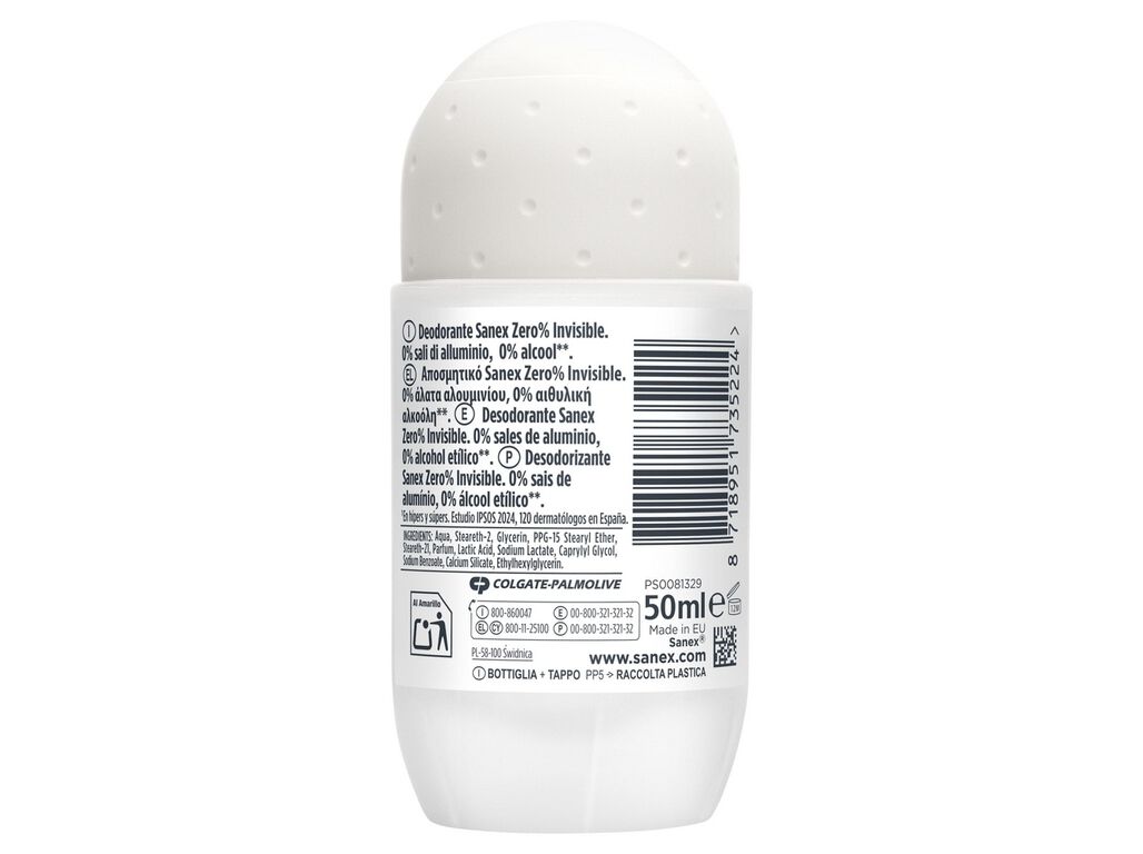 DESODORIZANTE ROLL-ON ZERO% EFEITO INVIS&Iacute;VEL SANEX 50ML image number 1