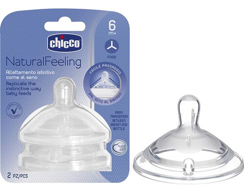 TETINA CHICCO NATURAL FEELING SILICONE FLUXO PAPA 6M+ 2UN image number 0