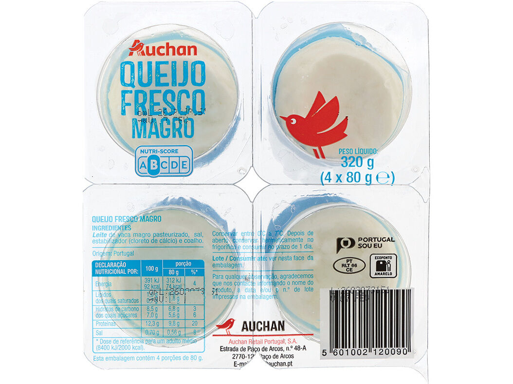 QUEIJO FRESCO AUCHAN MAGRO 4X80G image number 1