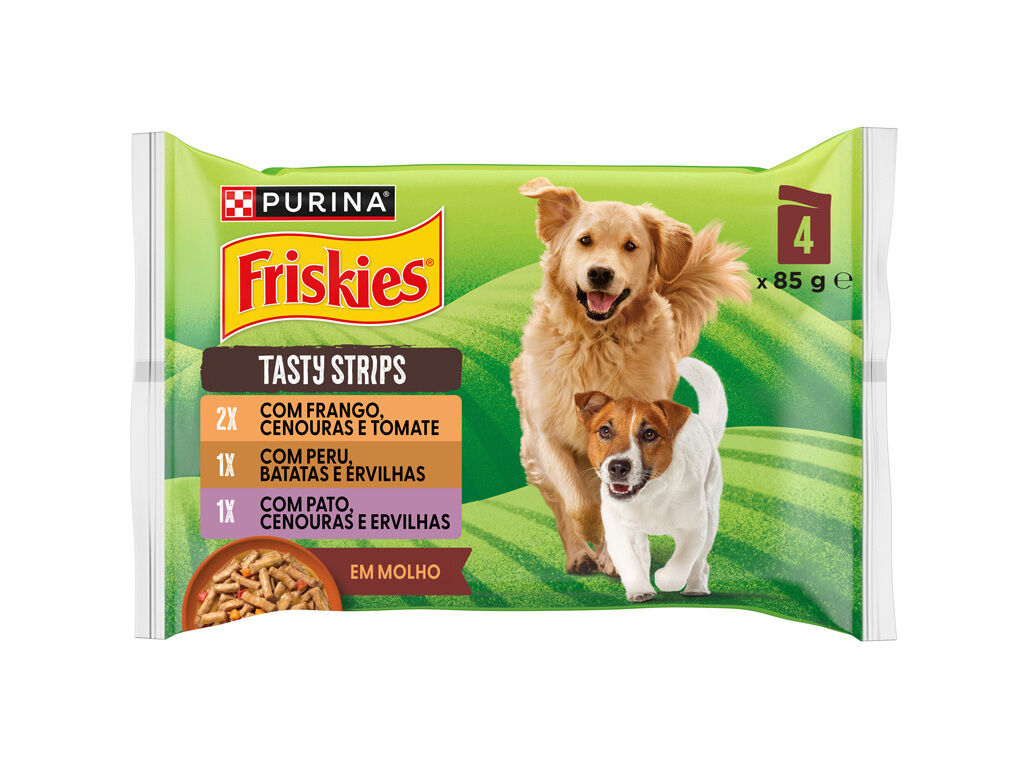 COMIDA H&Uacute;MIDA PARA C&Atilde;O FRISKIES TASTY STRIPS 4X85G image number 0