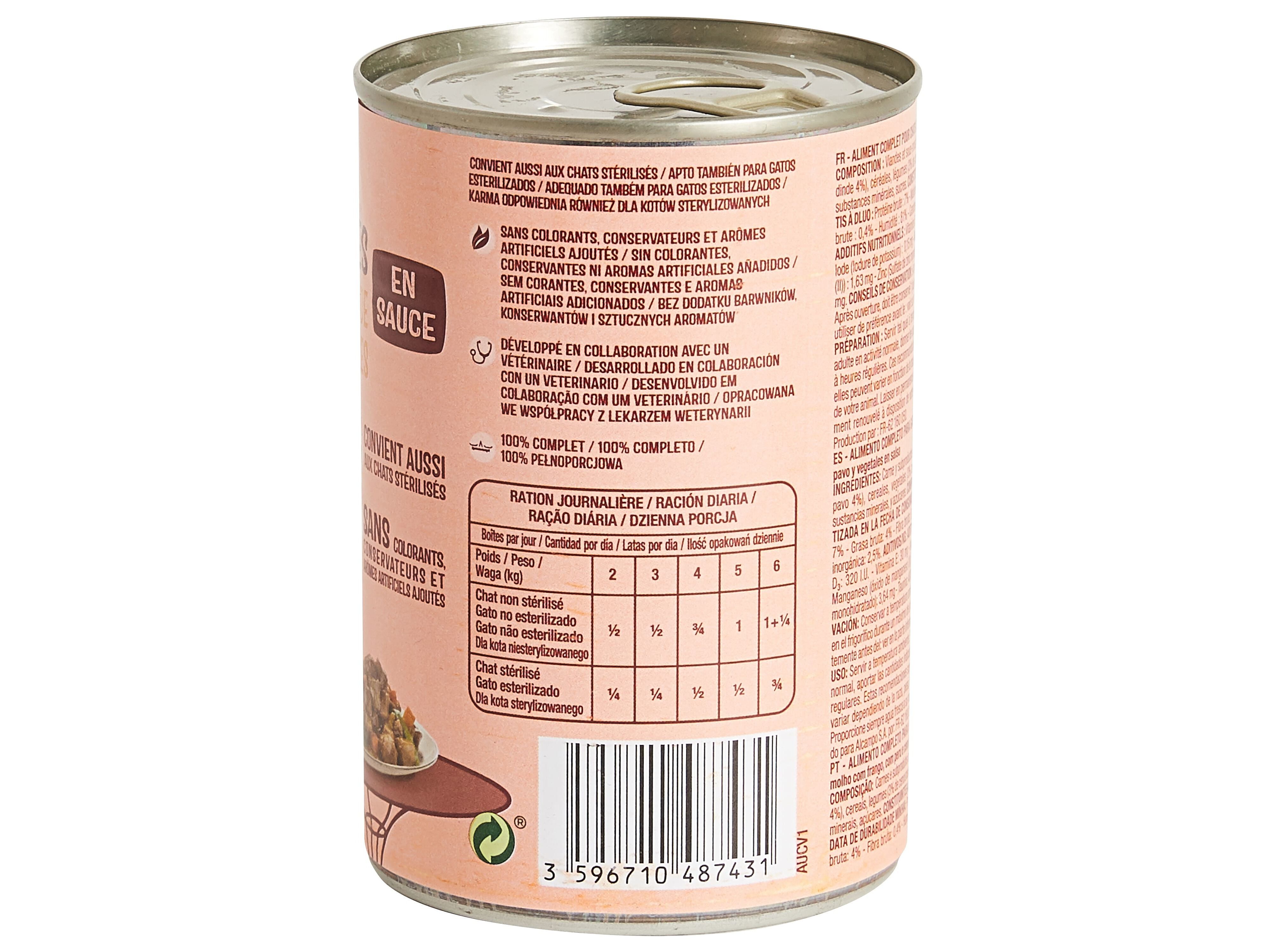 COMIDA H&Uacute;MIDA PARA GATO AUCHAN PEDA&Ccedil;OS EM MOLHO COM FRANGO COM PERU E COM LEGUMES 400G image number 3